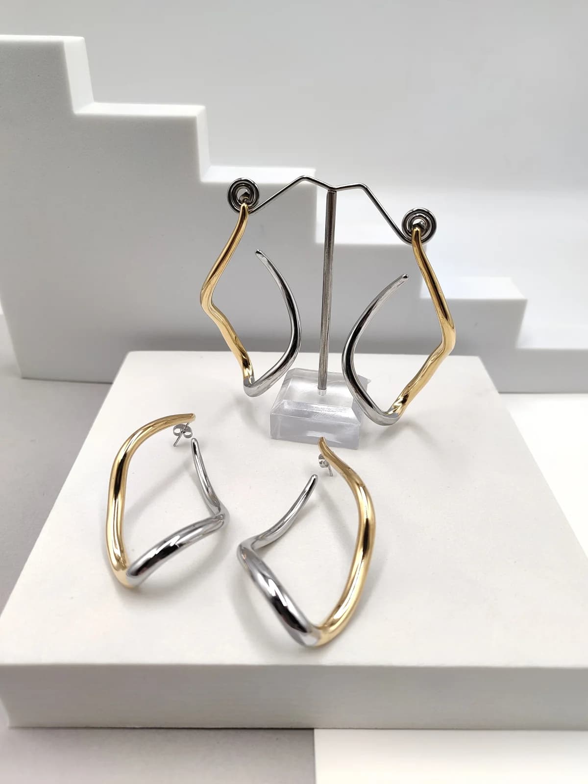 Stainless Steel Two-Tone Earrings with Irregular Shape by Magis Handmade Jewels