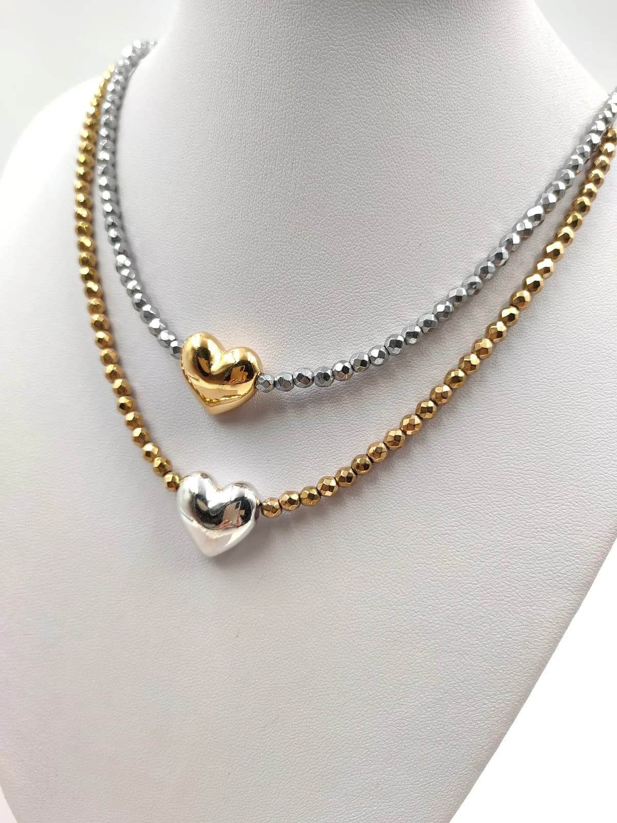 Necklace with Hematite Beads and Heart by Magis Handmade Jewels