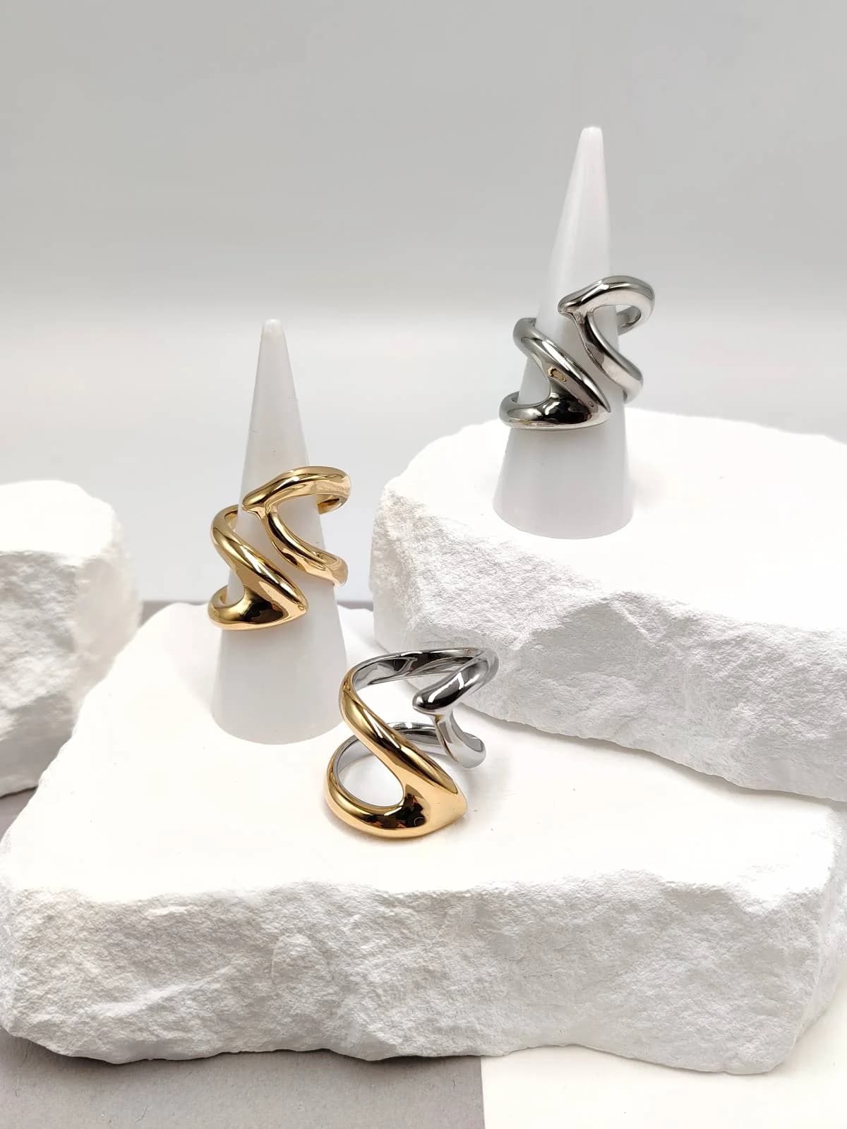 Stainless Steel Double Ring with Openings by Magis Handmade Jewels