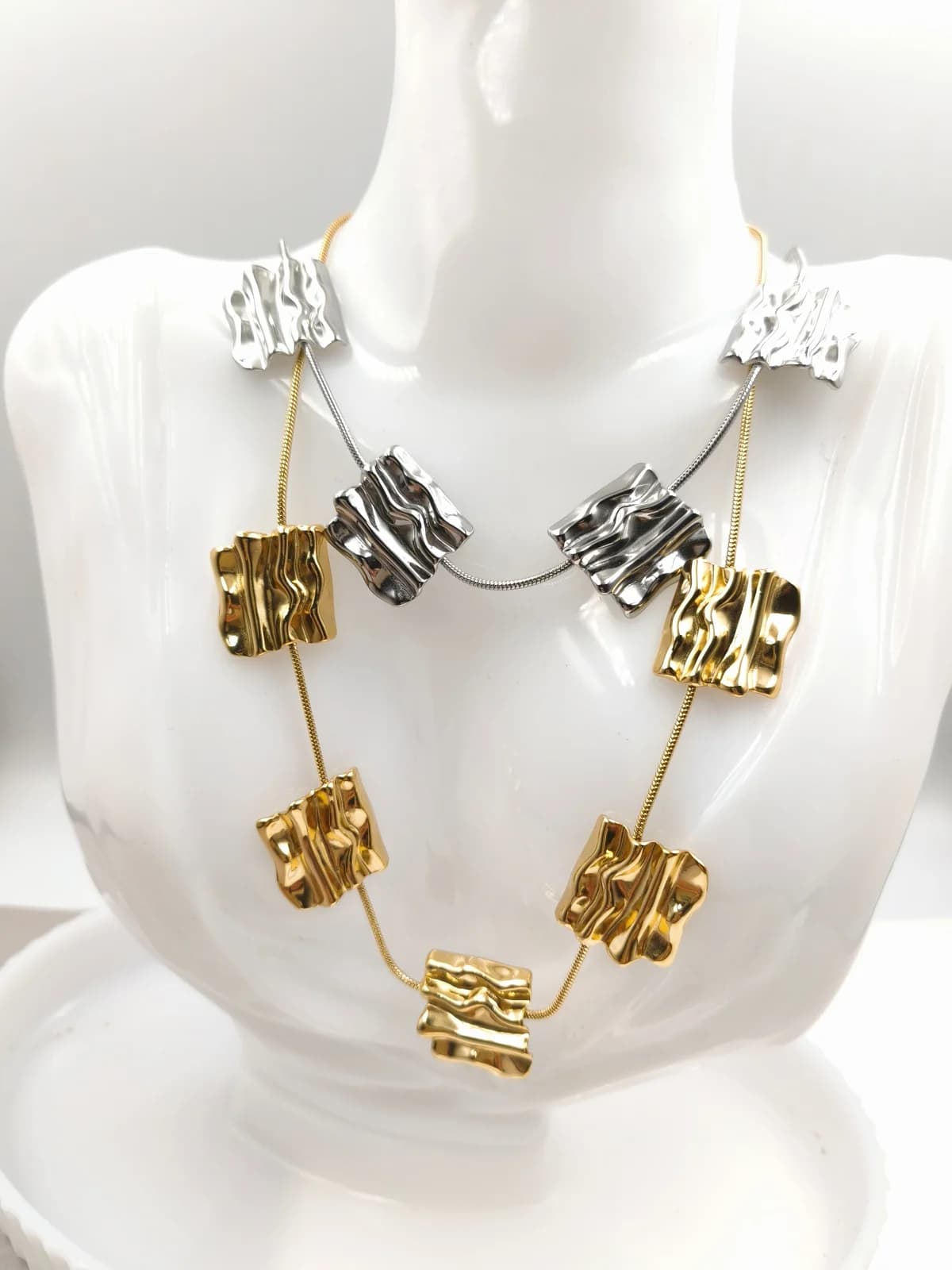 Stainless Steel Necklace with Embossed Squares by Magis Handmade Jewels