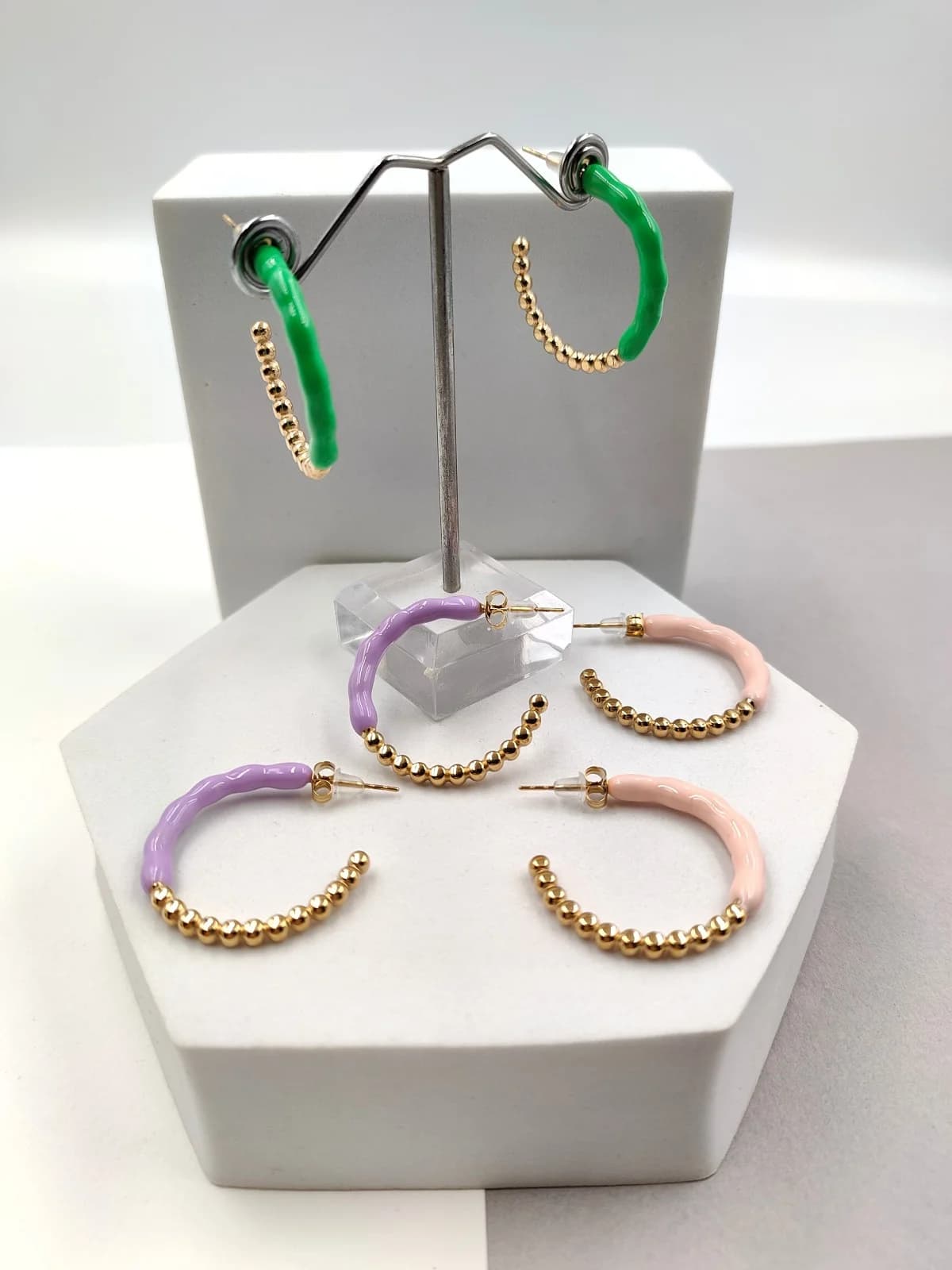 Stainless Steel Hoop Earrings with Enamel by Magis Handmade Jewels