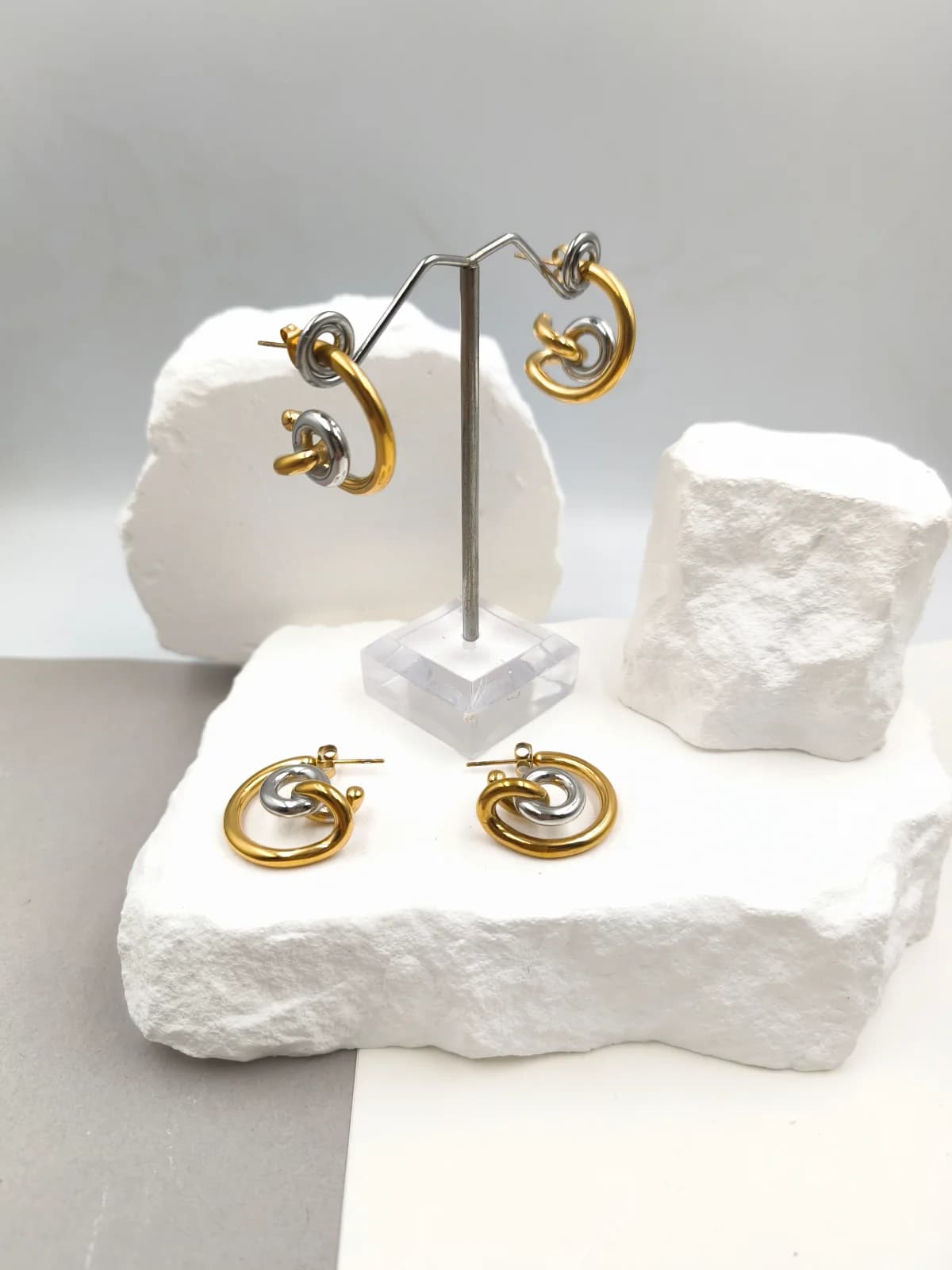 Stainless Steel Two-Tone Hoop Earrings by Magis Handmade Jewels