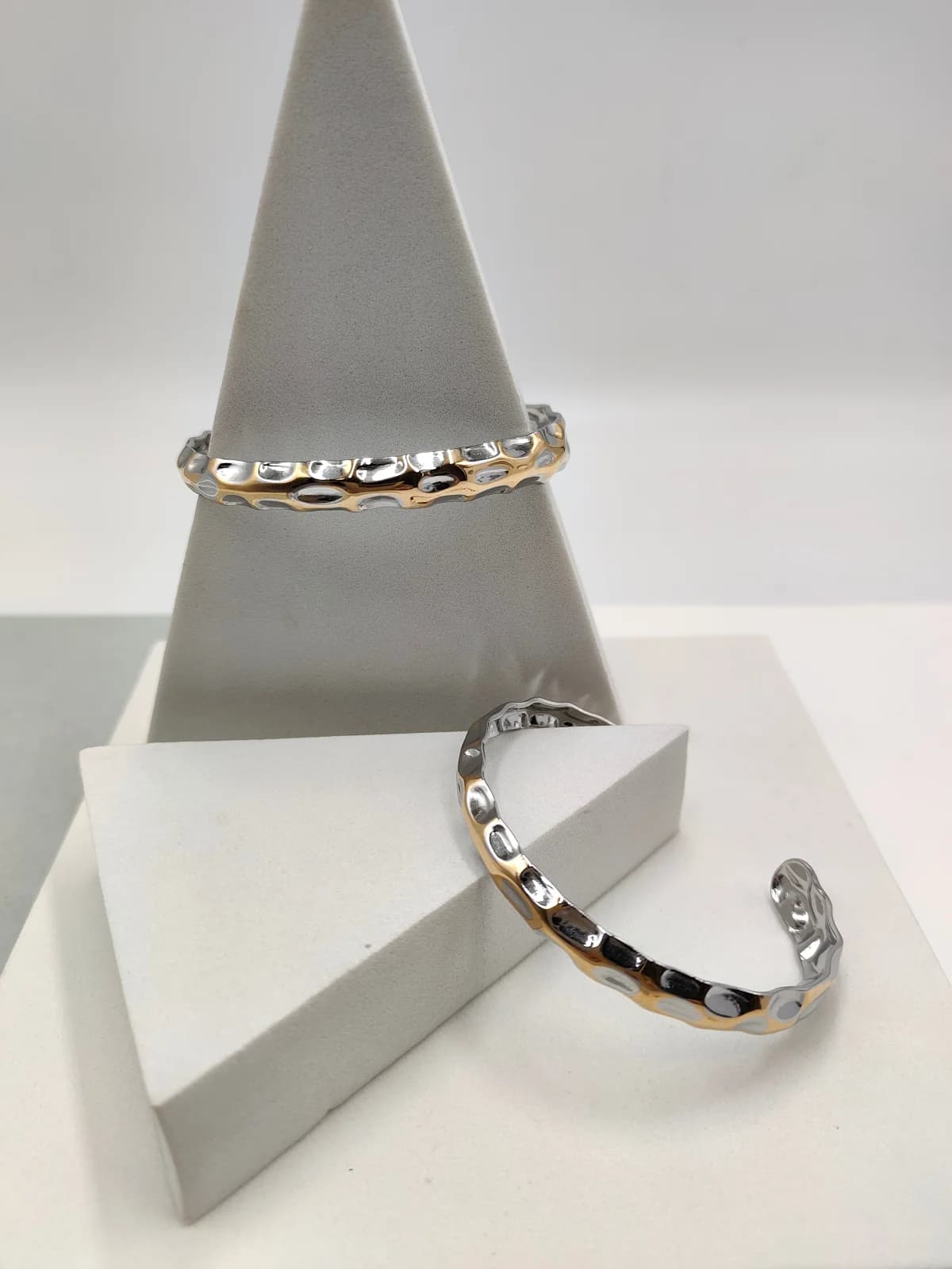 Stainless Steel Two-Tone Embossed Bracelet by Magis Handmade Jewels