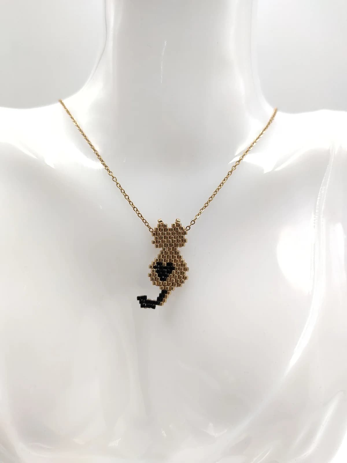 Stainless Steel Necklace with Miyuki Beads and Cat by Magis Handmade Jewels