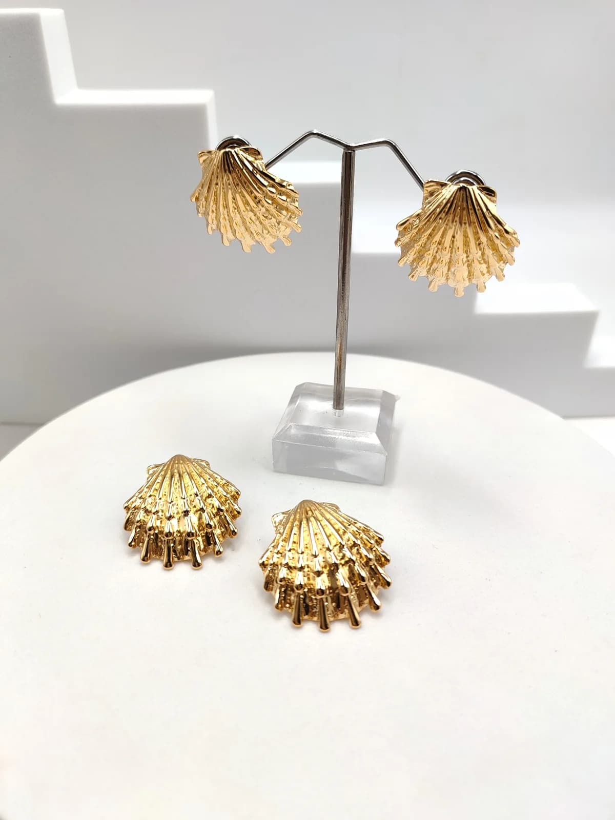 Stainless Steel Earrings with Embossed Seashell by Magis Handmade Jewels