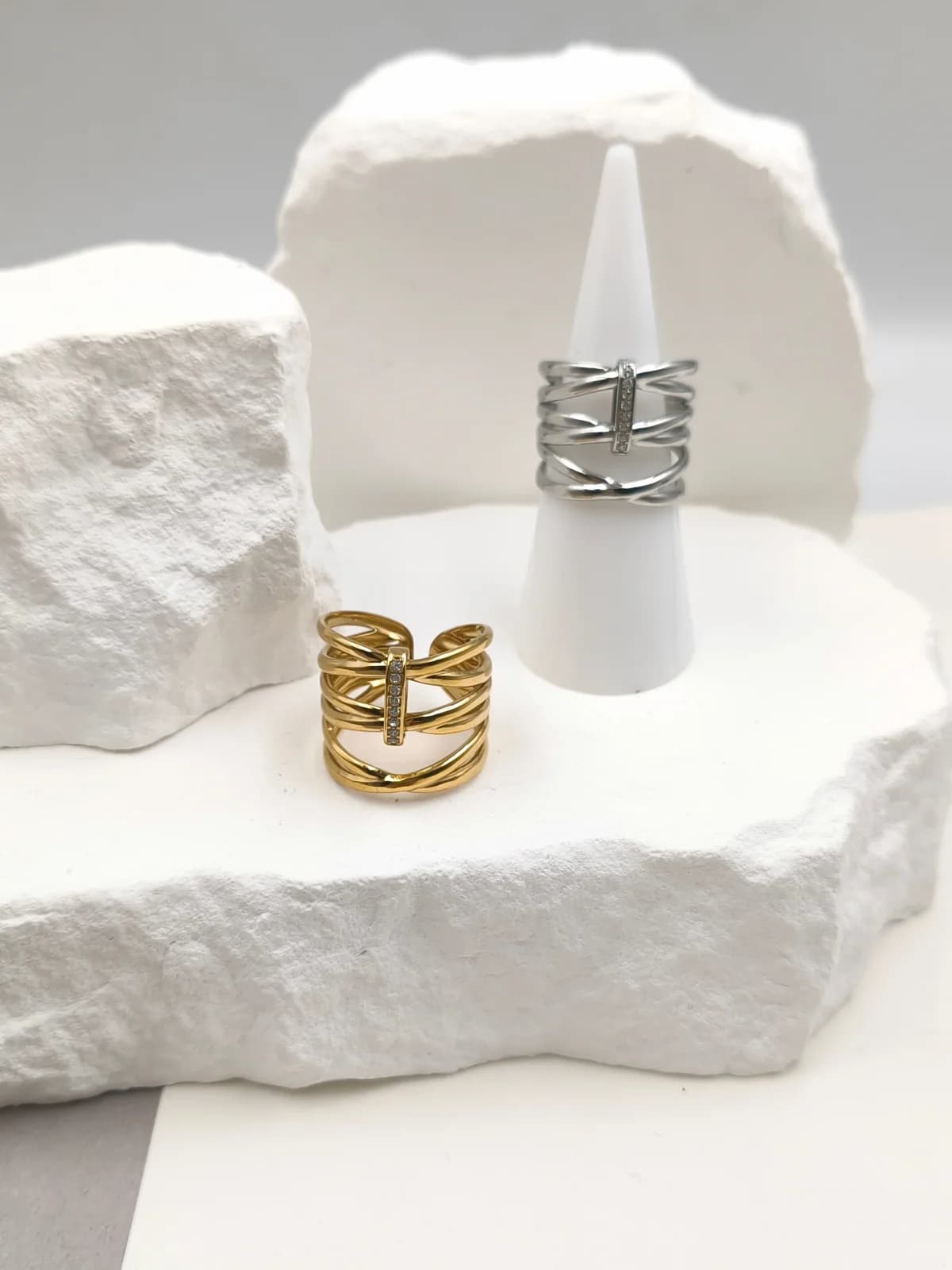 Stainless Steel Multi-Strand Ring with Zircon by Magis Handmade Jewels