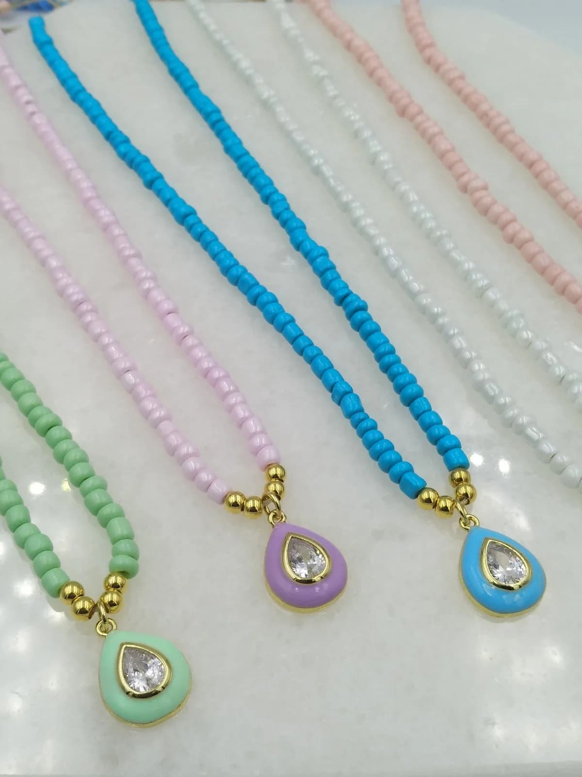 Necklace with Beads and Enamel Drop with Zircon by Magis Handmade Jewels