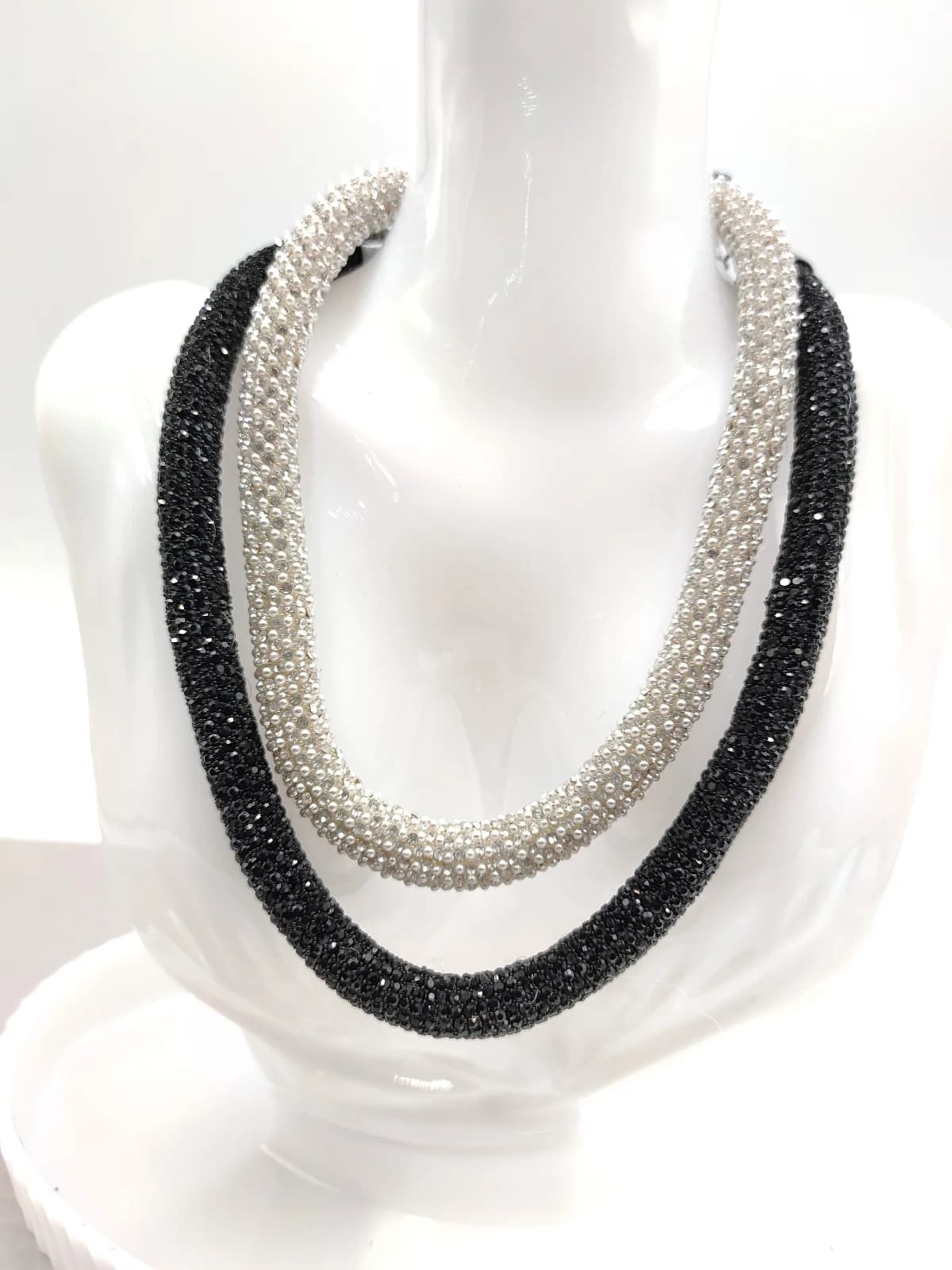 Necklace with Cord, Rhinestones and Crystals by Magis Handmade Jewels
