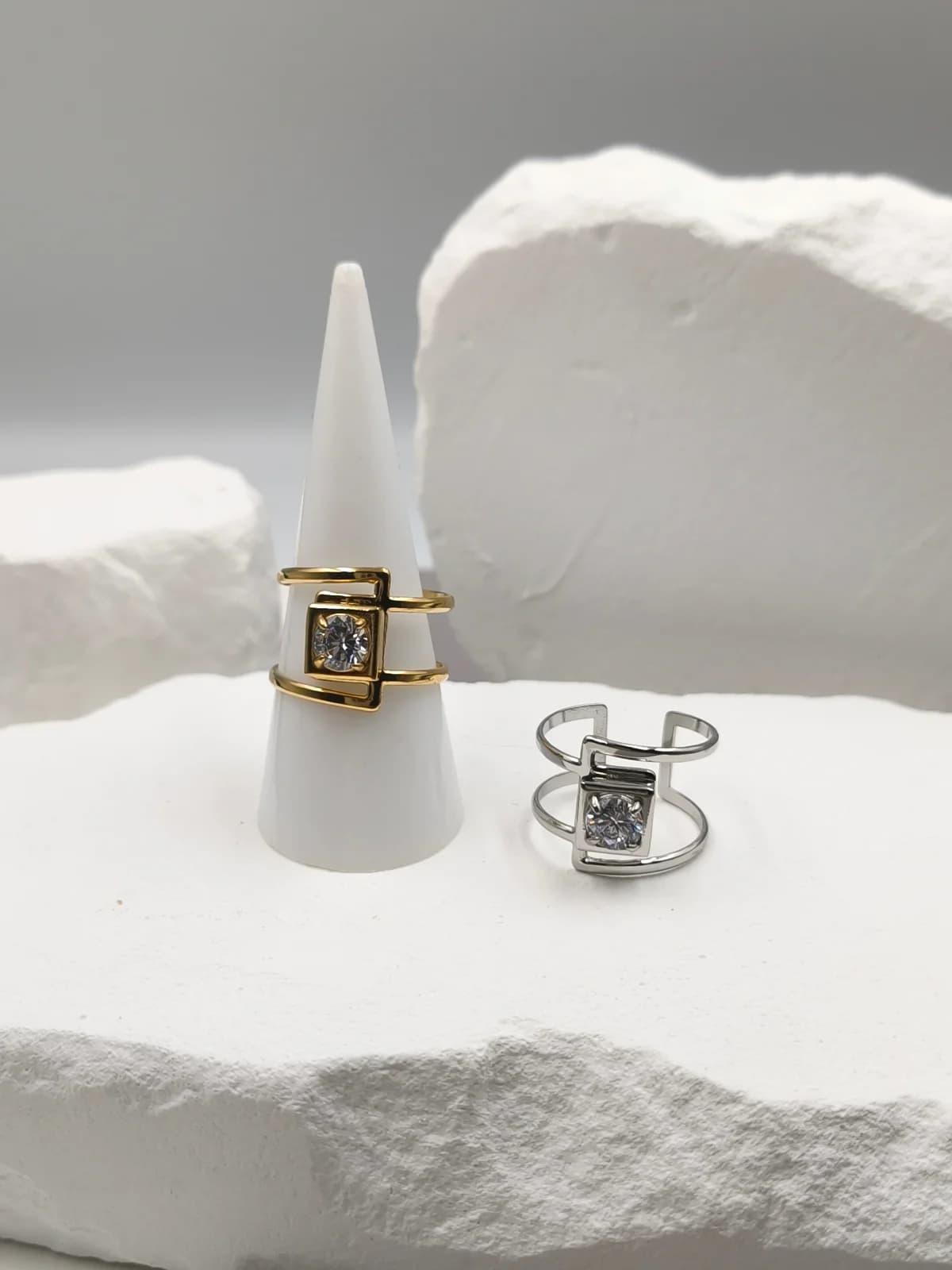 Stainless Steel Double Ring with Crystal by Magis Handmade Jewels