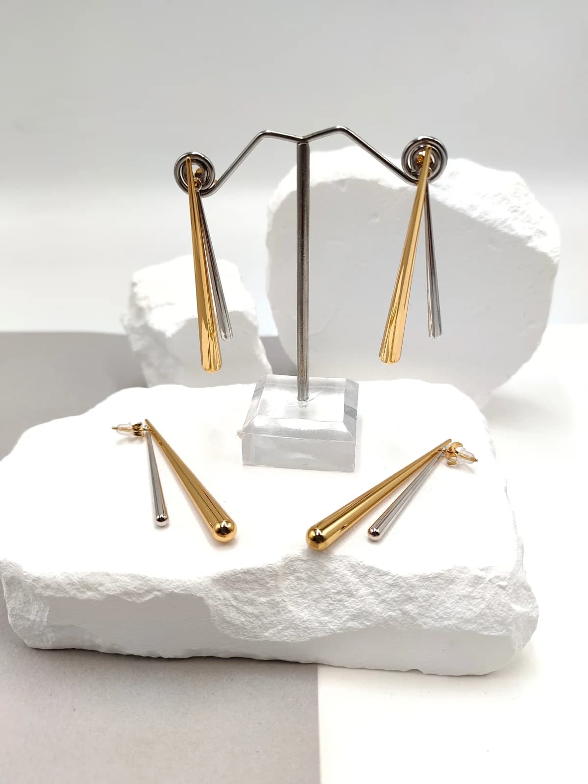 Stainless Steel Two-Tone Long Earrings by Magis Handmade Jewels