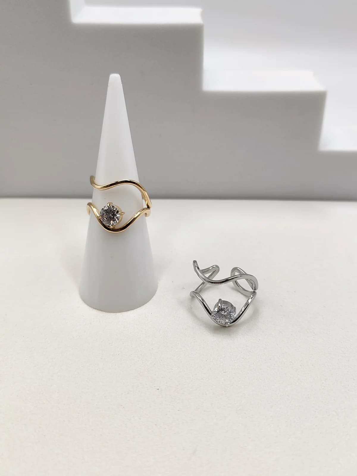 Stainless Steel Wavy Ring with Crystals by Magis Handmade Jewels