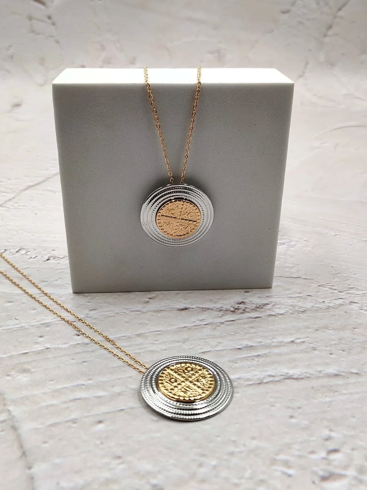Stainless Steel Two-Tone Embossed Necklace by Magis Handmade Jewels