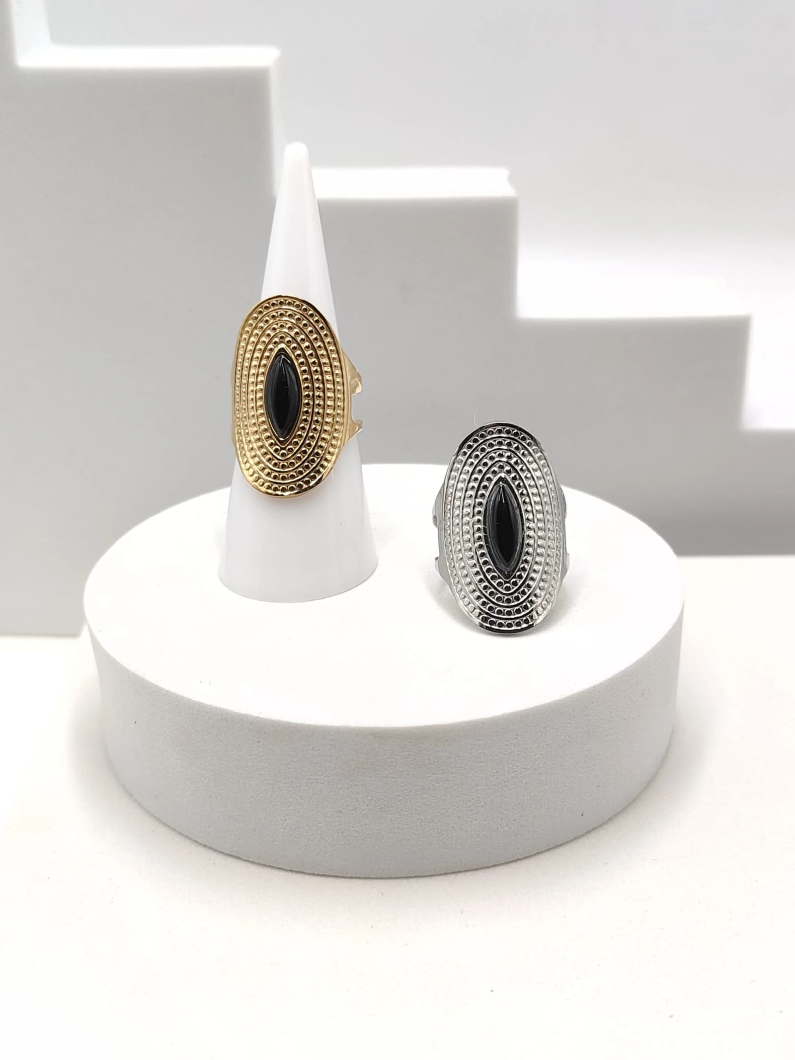 Stainless Steel Embossed Ring with Glass Stone by Magis Handmade Jewels