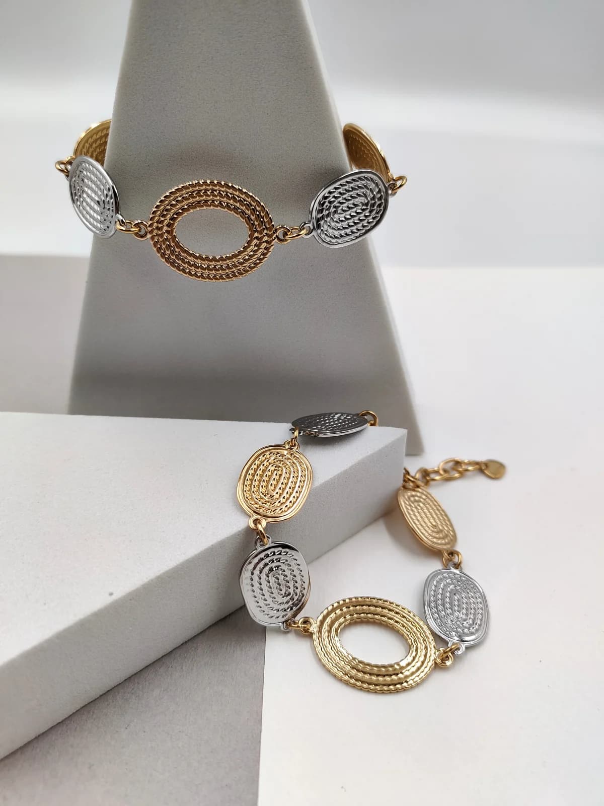 Stainless Steel Two-Tone Bracelet with Embossed Motif by Magis Handmade Jewels