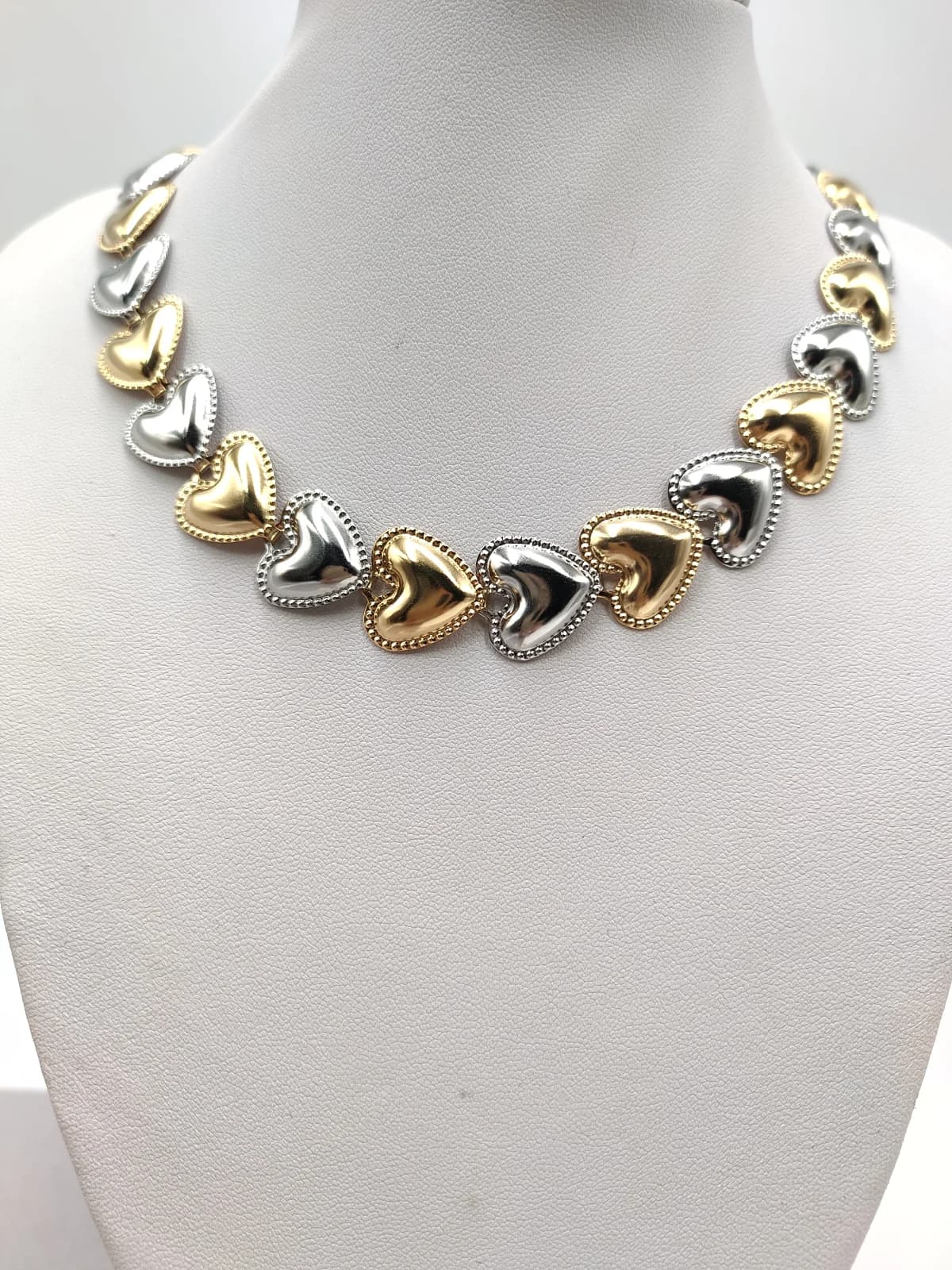 Stainless Steel Necklace with Two-Tone Hearts by Magis Handmade Jewels