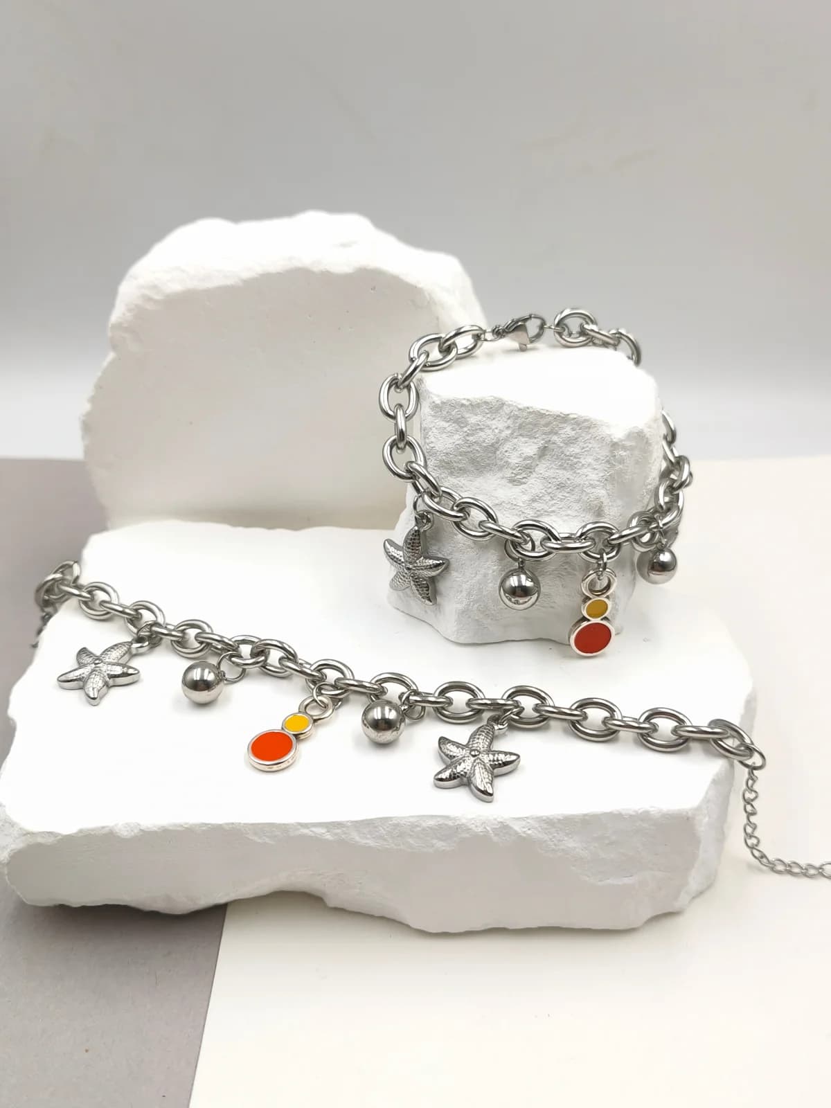 Stainless Steel Bracelet with Silver-Plated Details and Enamel by Magis Handmade Jewels