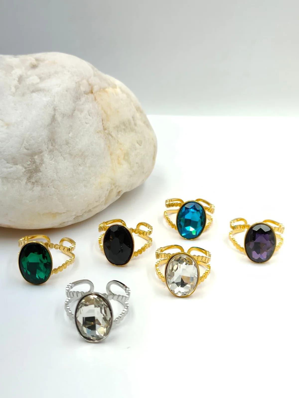 Stainless Steel Ring with Faceted Crystal by Magis Handmade Jewels