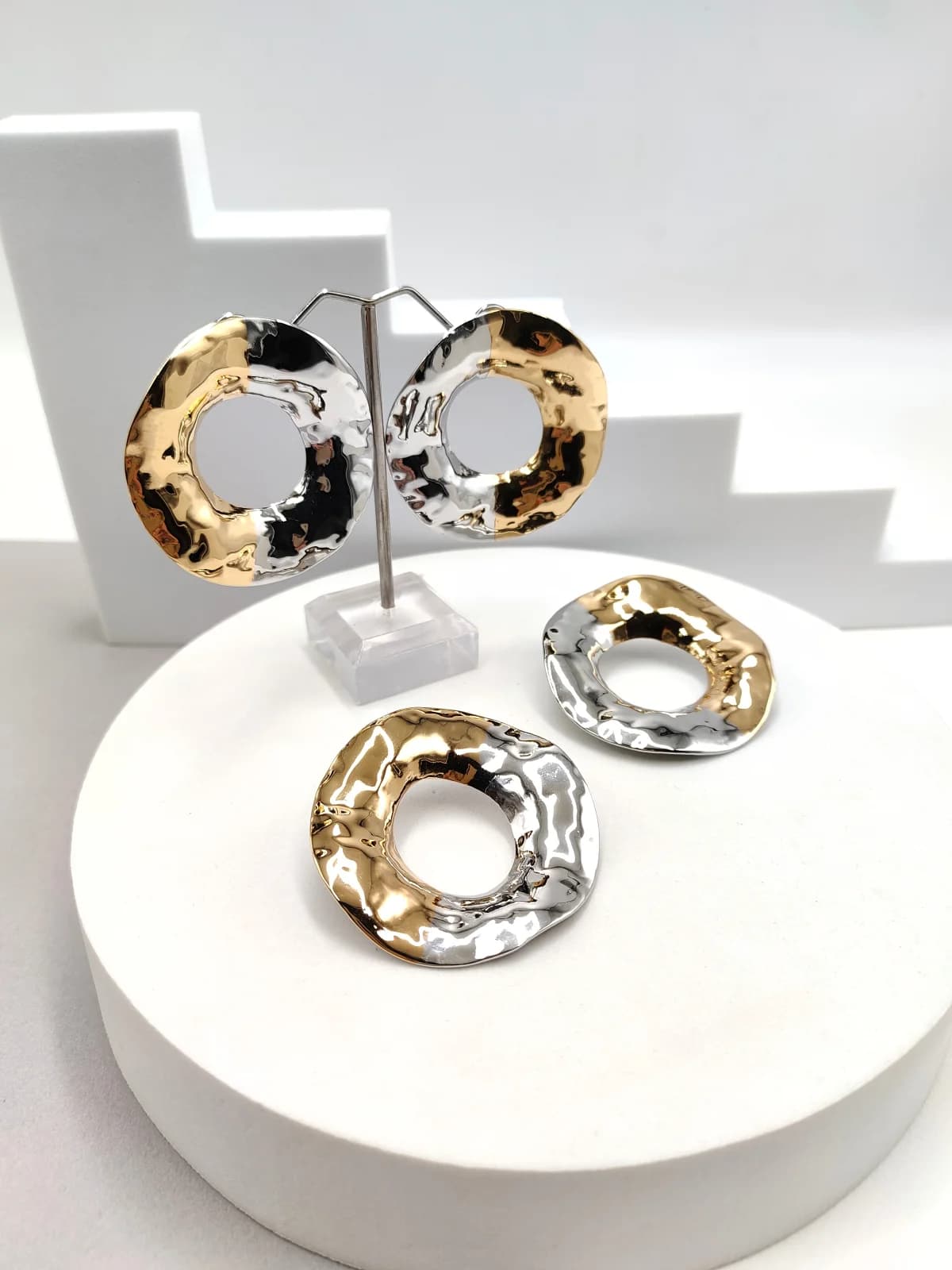 Stainless Steel Two-Tone Circle Earrings by Magis Handmade Jewels