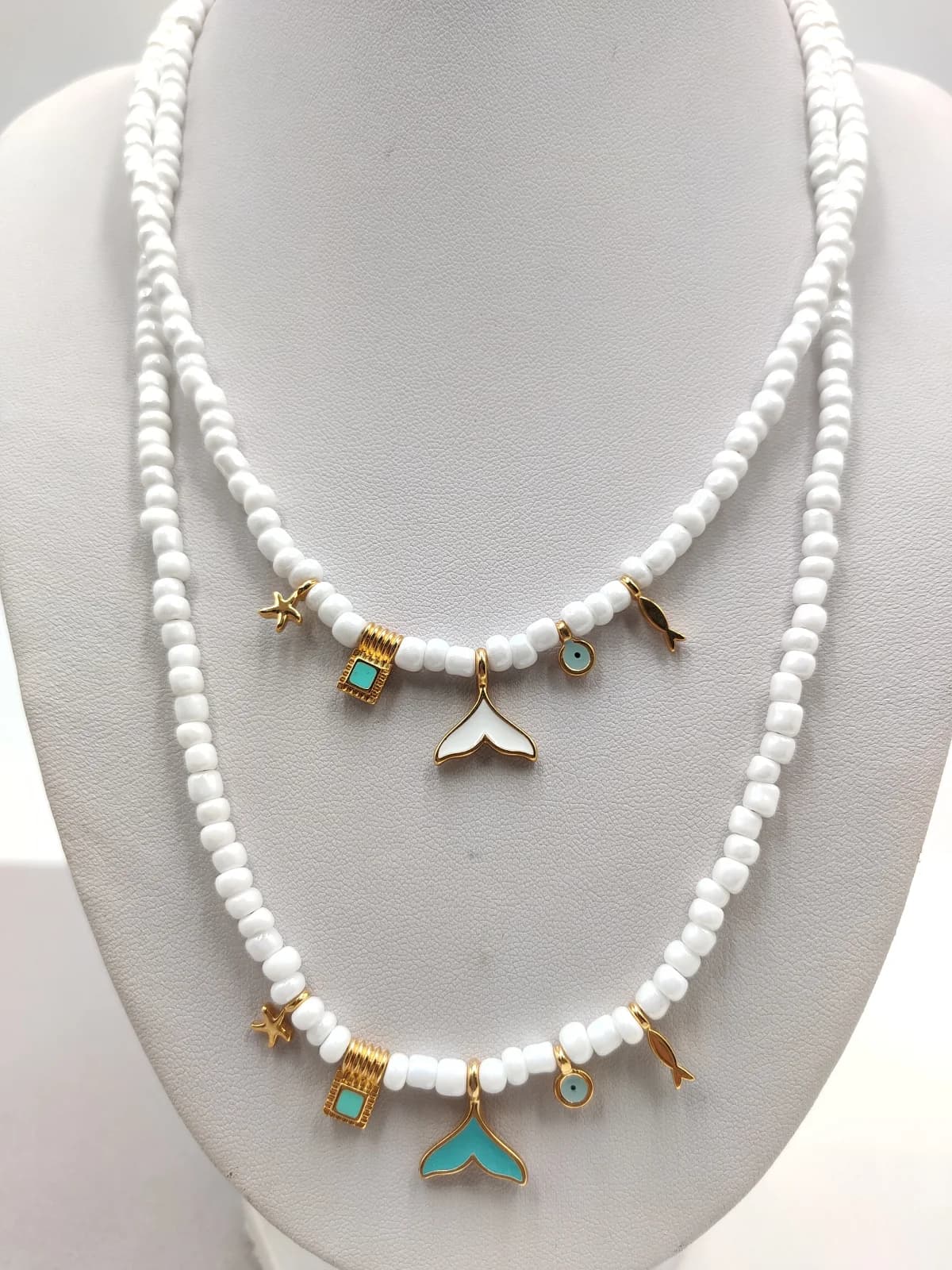Necklace with Glass Beads and Gold-Plated Enamel Details by Magis Handmade Jewels
