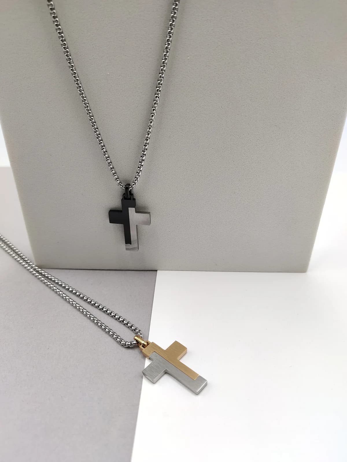 Stainless Steel Necklace with Two-Tone Cross by Magis Handmade Jewels