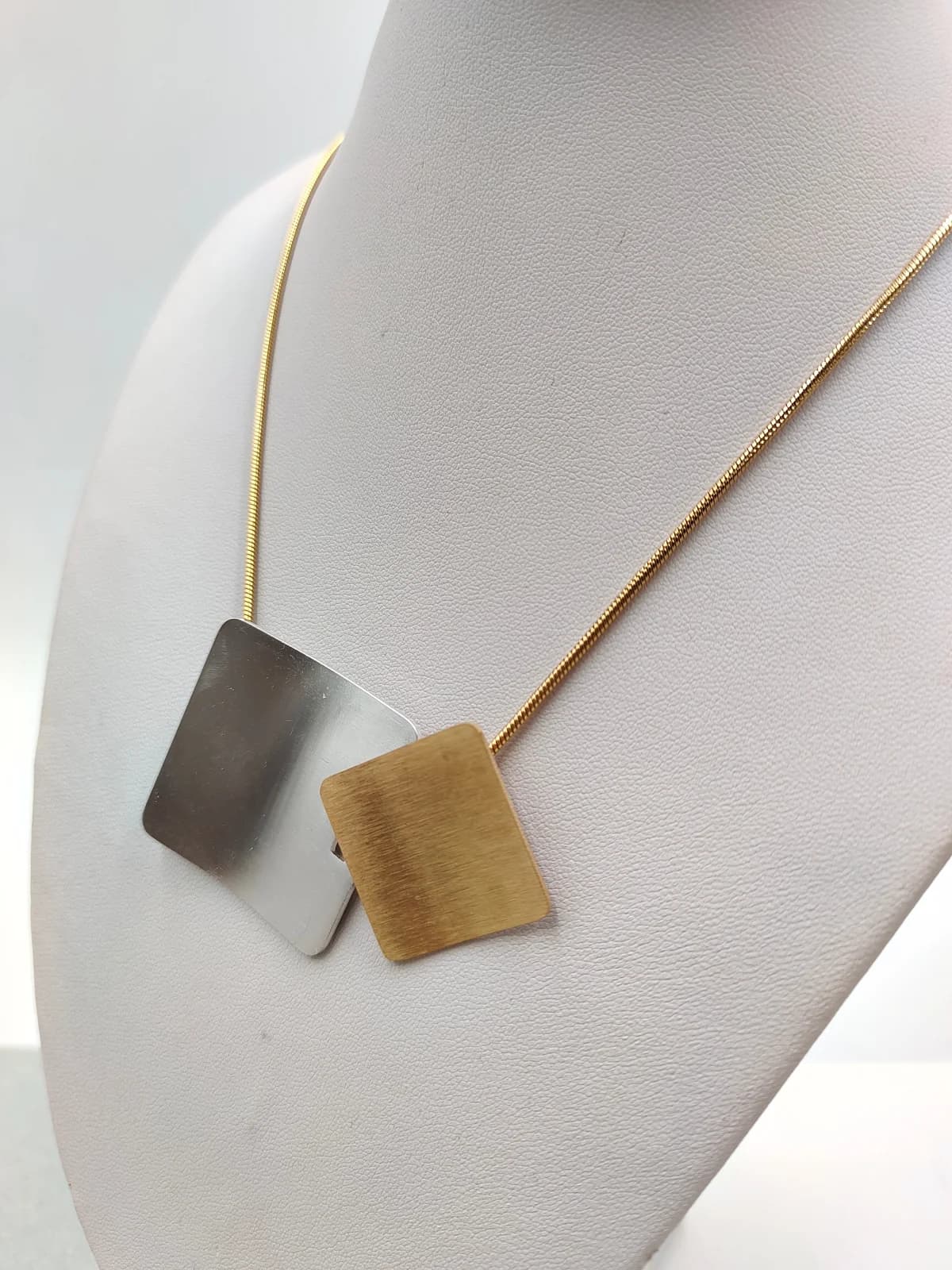 Stainless Steel Necklace with Two-Tone Squares by Magis Handmade Jewels