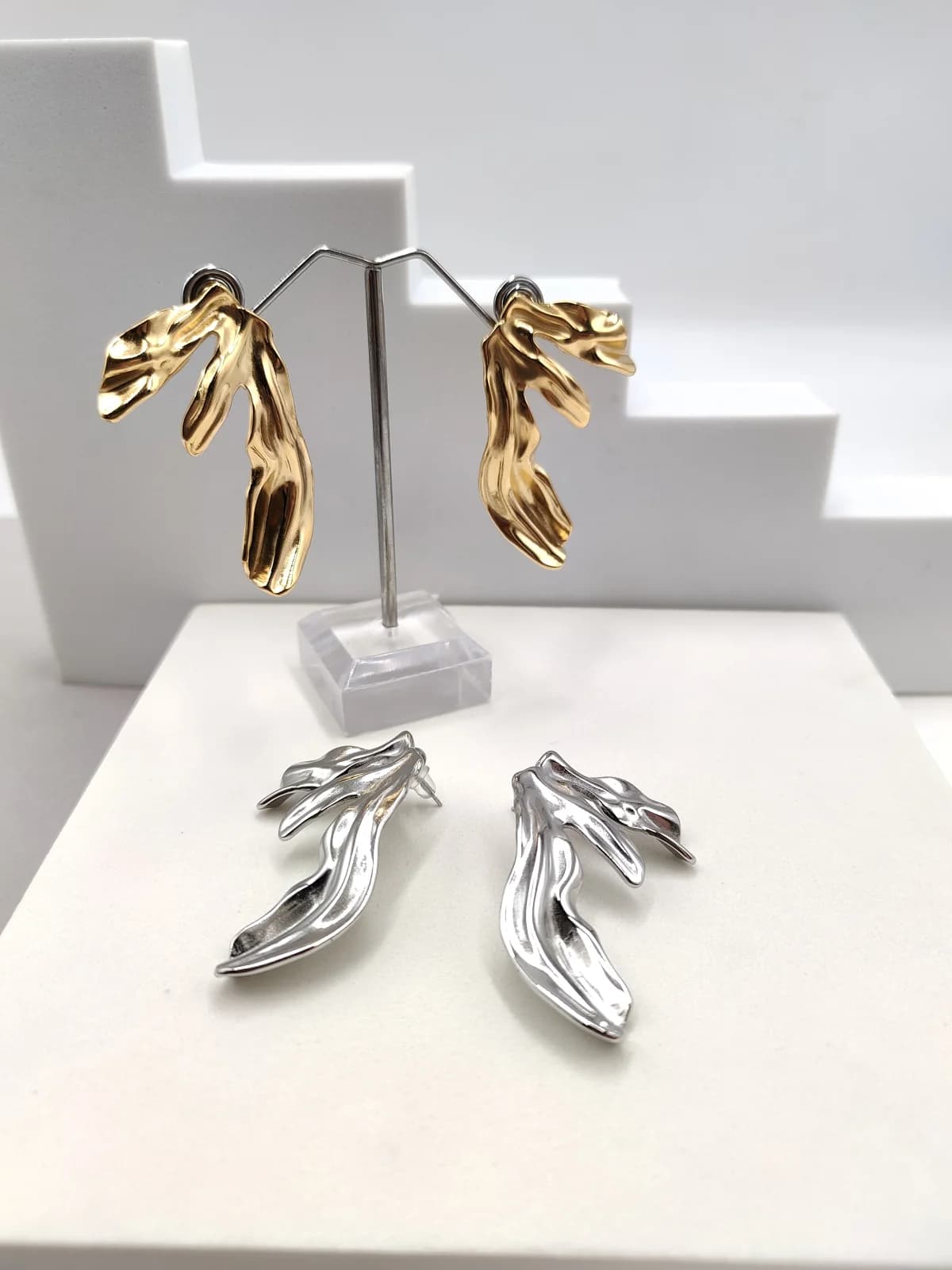 Stainless Steel Embossed Earrings by Magis Handmade Jewels