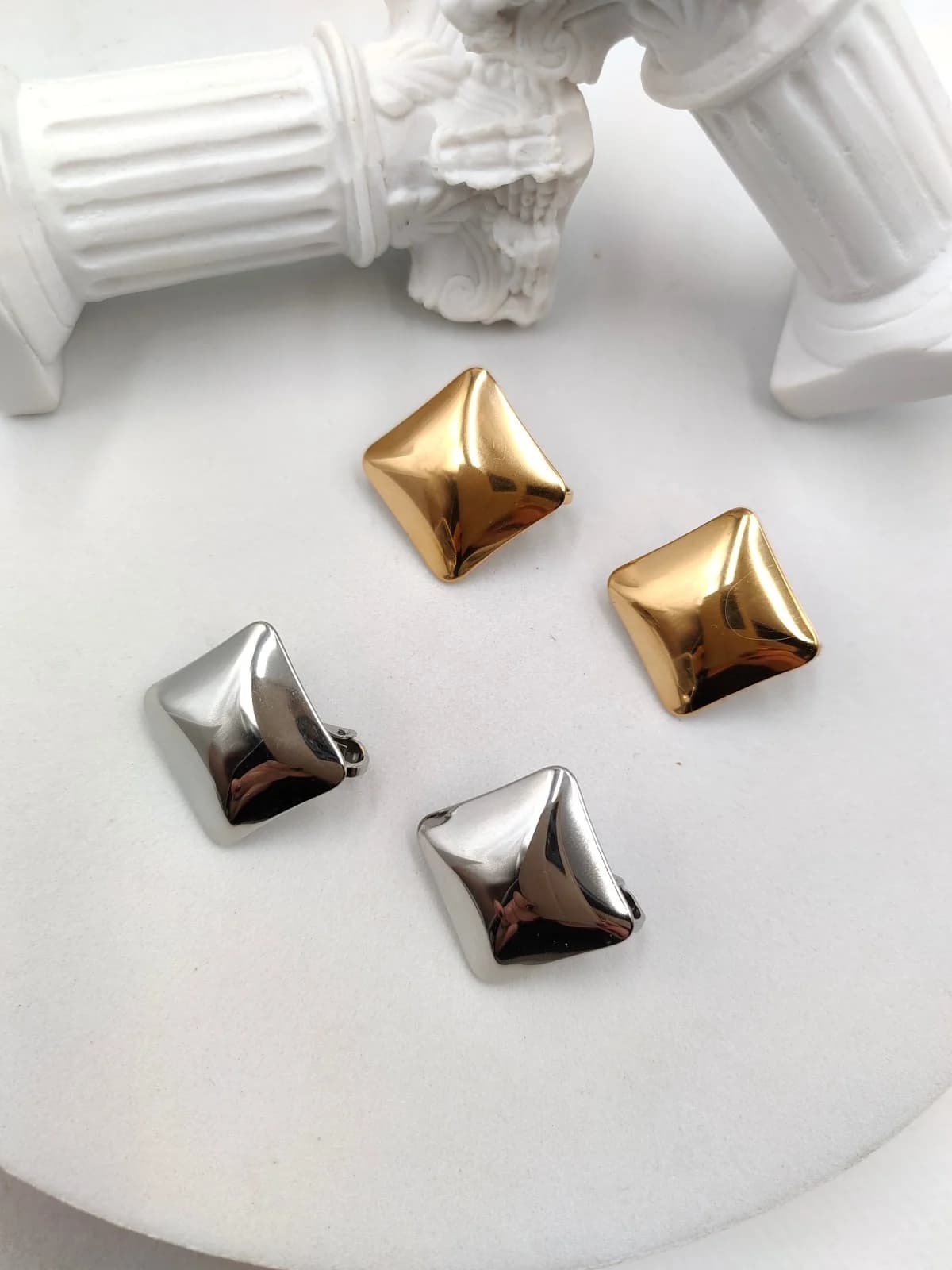 Stainless Steel Square Earrings with Clip-On by Magis Handmade Jewels