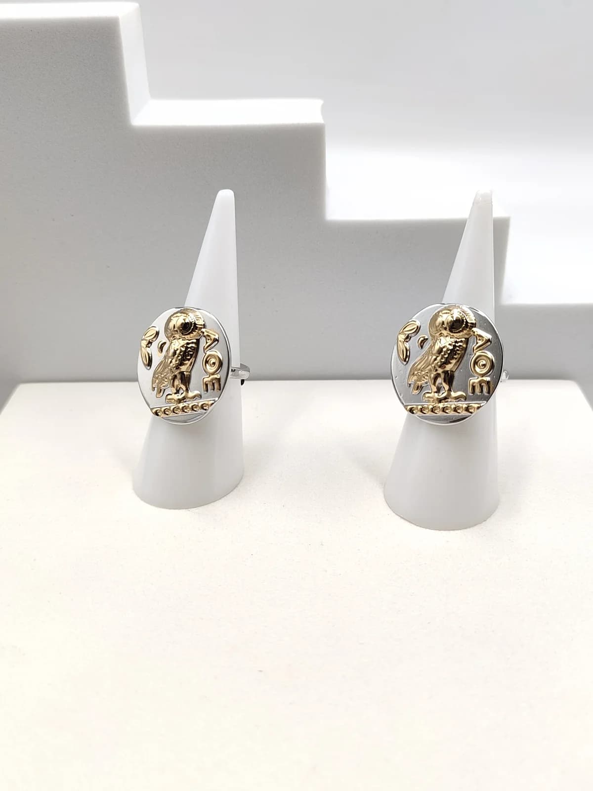 Stainless Steel Two-Tone Ring with Embossed Design by Magis Handmade Jewels