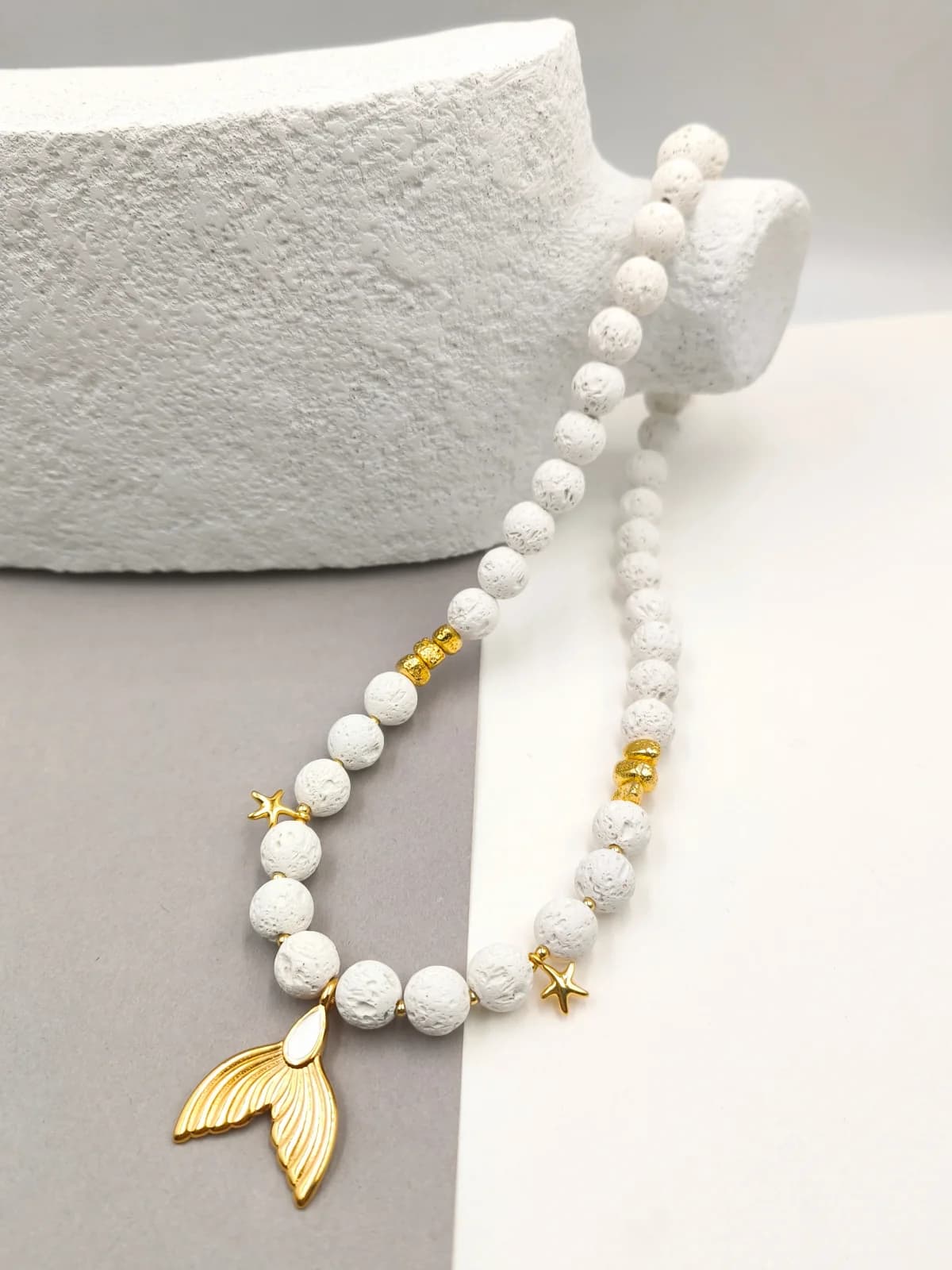 Necklace with Lava Beads and Gold-Plated Details by Magis Handmade Jewels