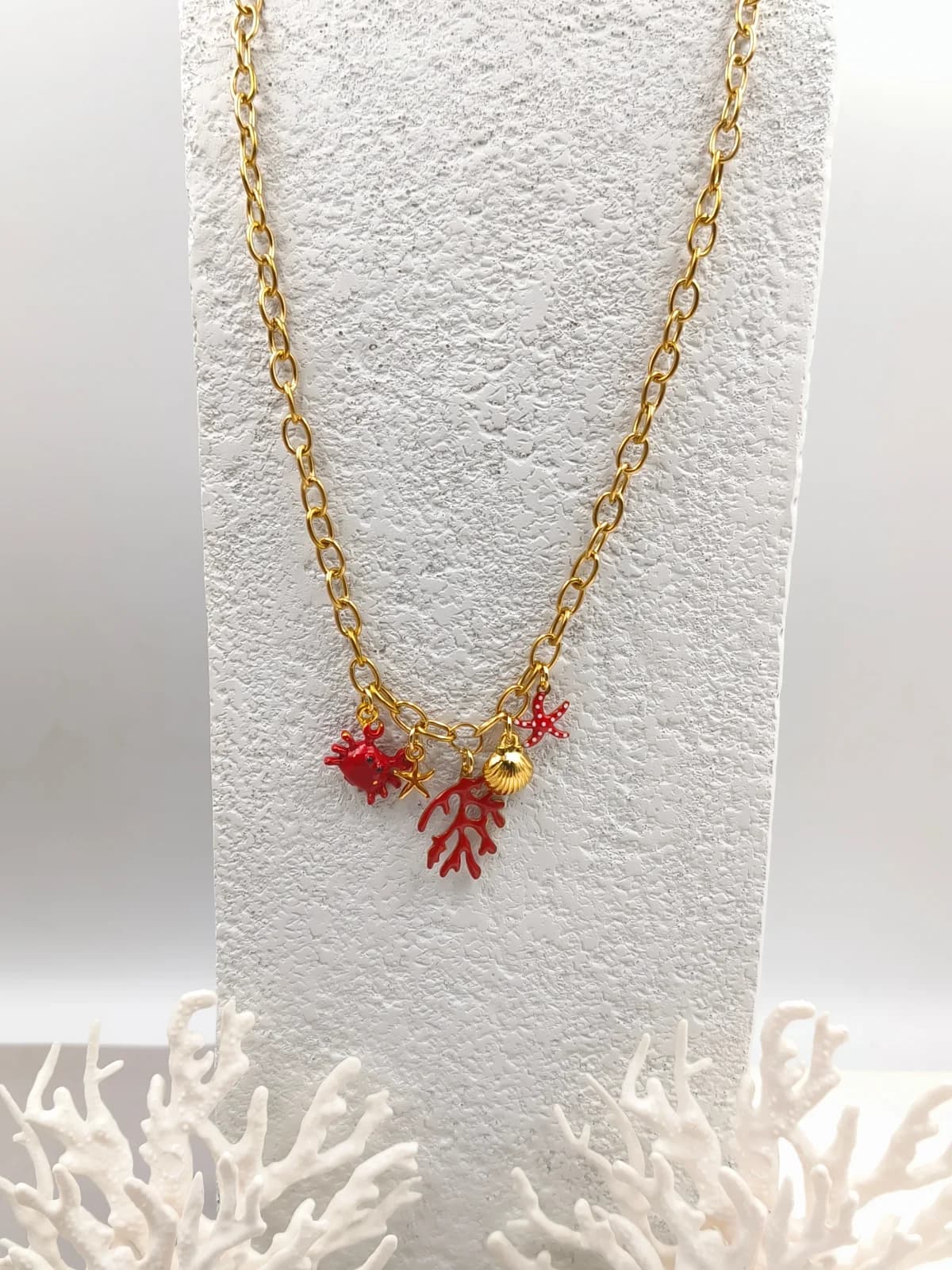 Stainless Steel Necklace with Gold-Plated Details and Enamel by Magis Handmade Jewels