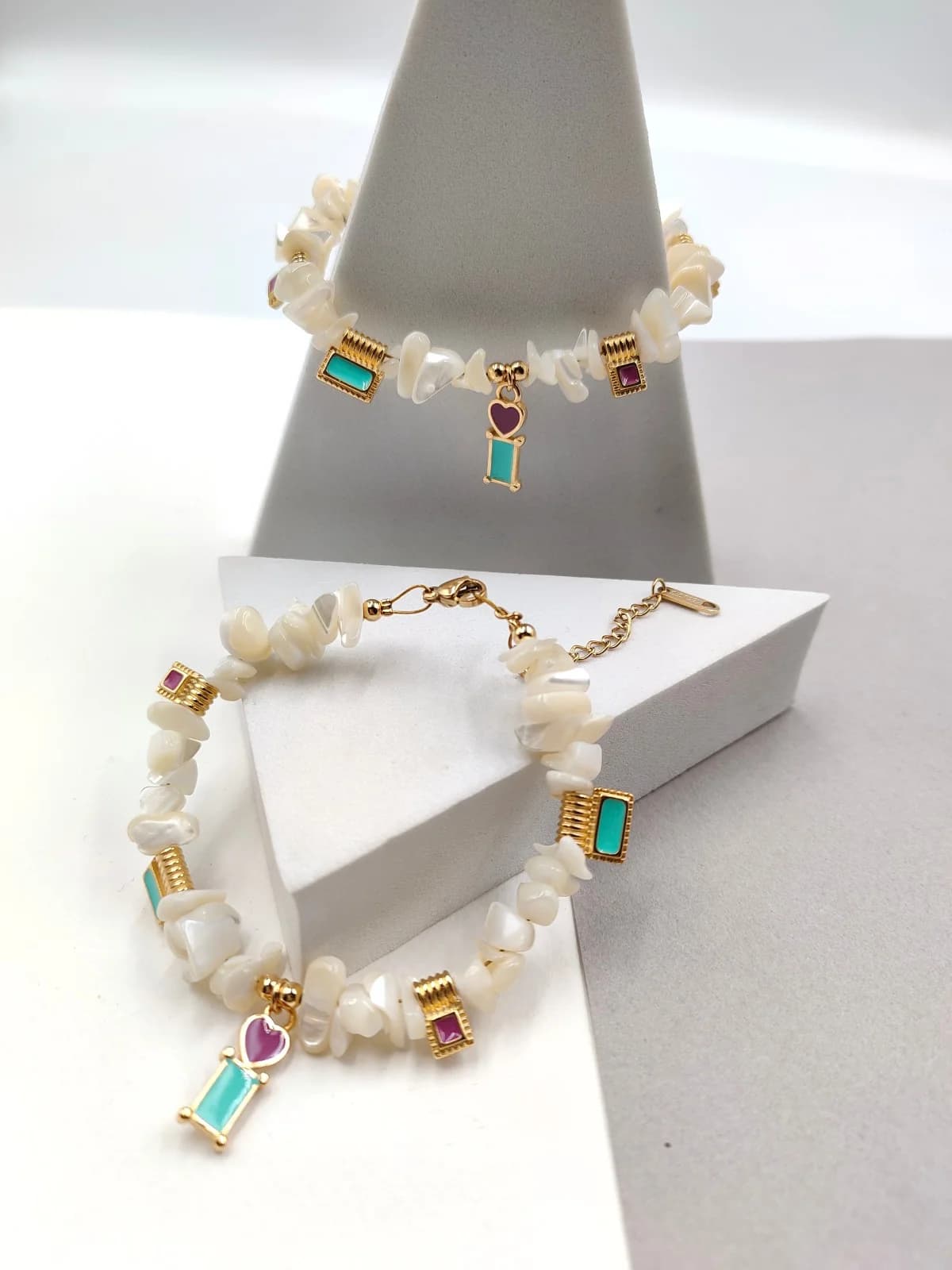 Bracelet with Mother-of-Pearl and Gold-Plated Enamel Details by Magis Handmade Jewels