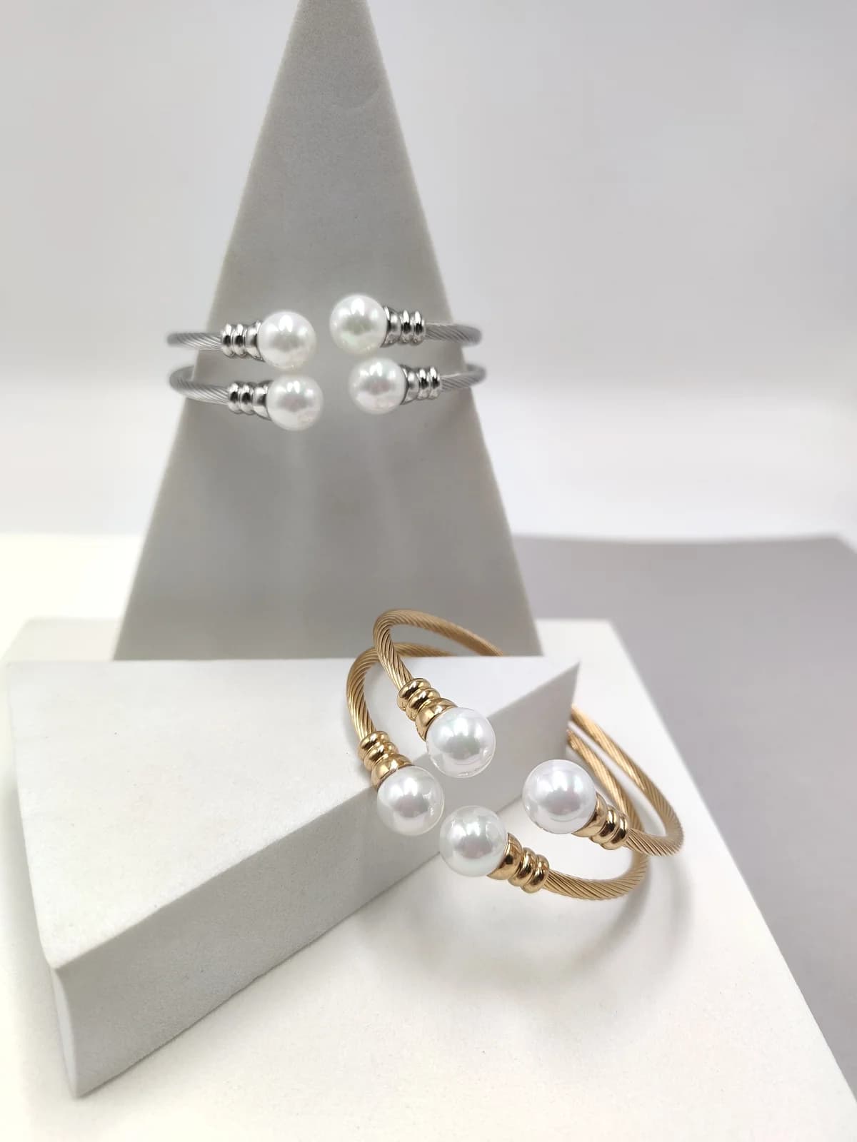 Stainless Steel Double Bracelet with Pearls by Magis Handmade Jewels
