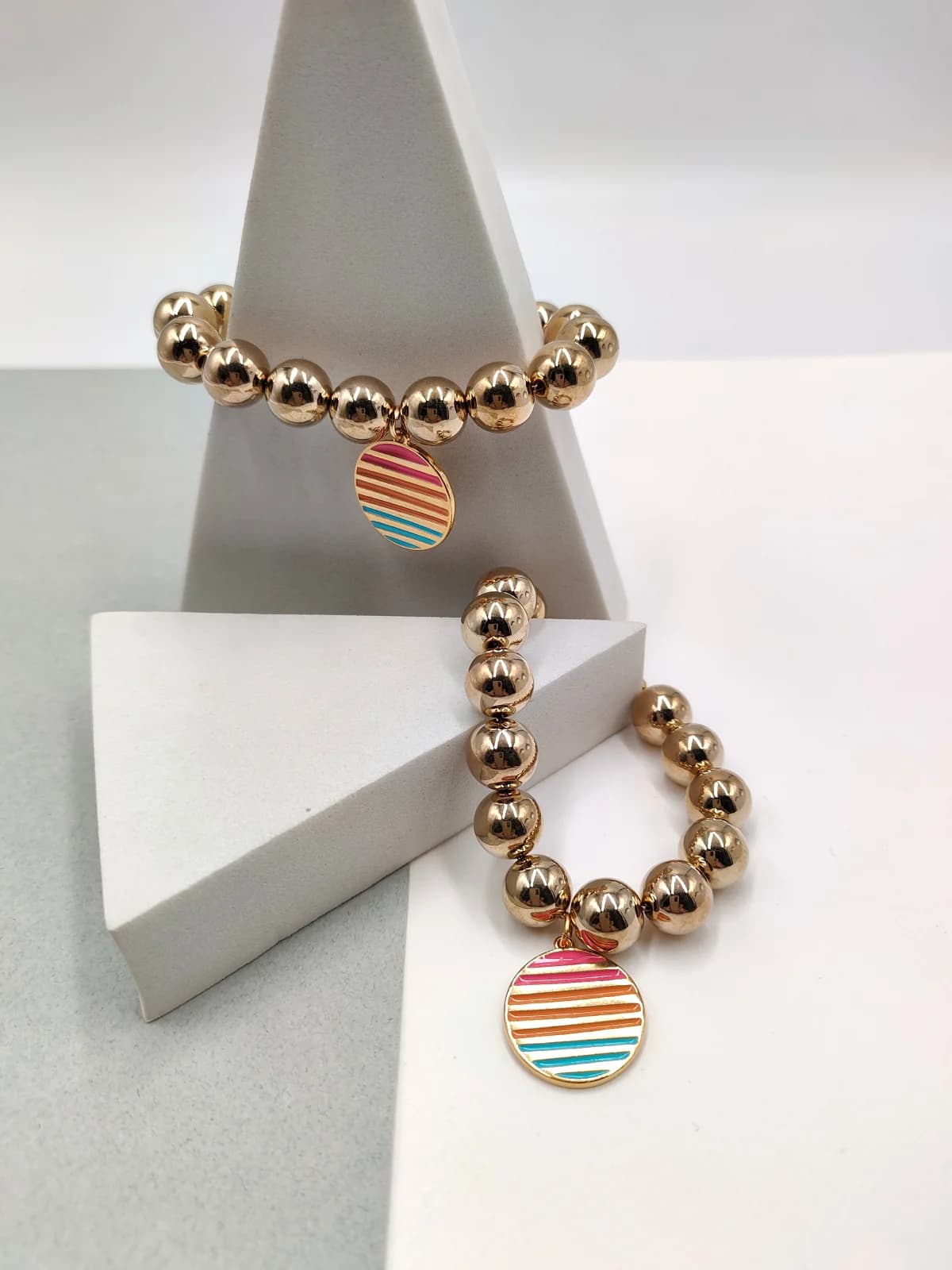 Stainless Steel Bracelet with Beads and Gold-Plated Enamel Motif by Magis Handmade Jewels