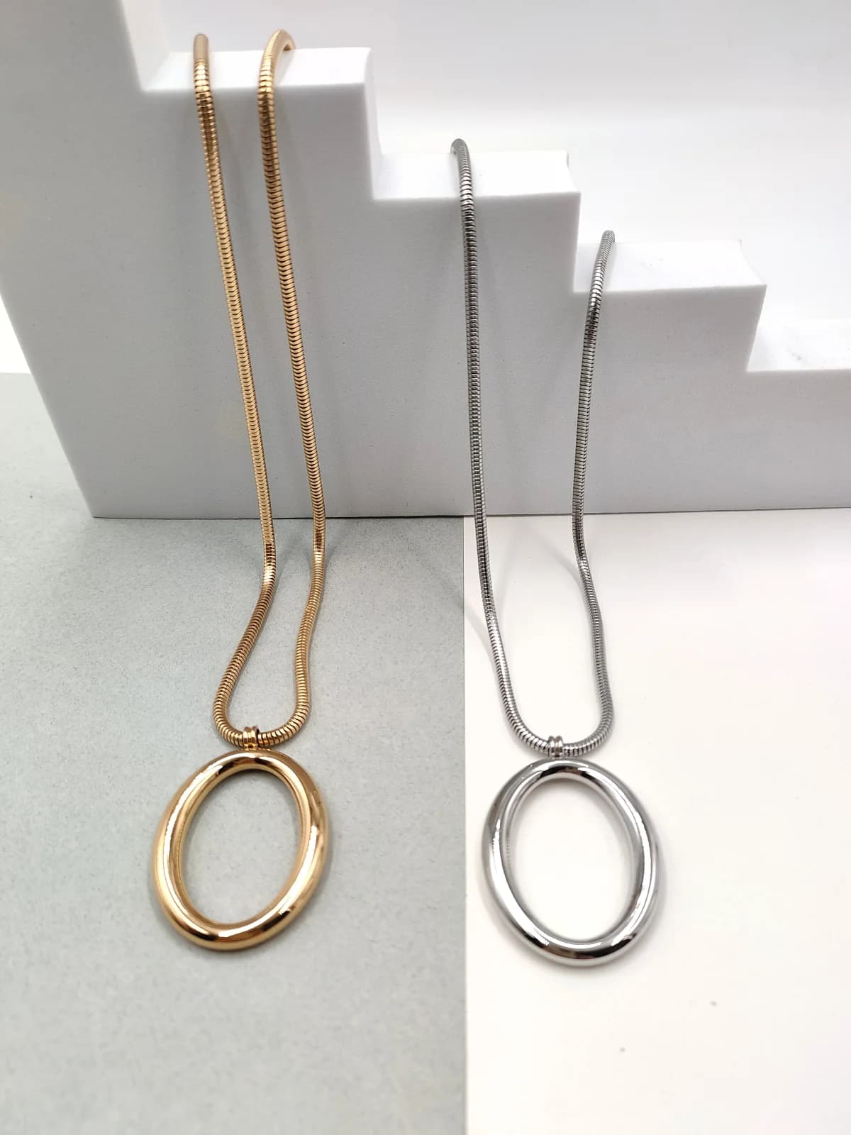 Stainless Steel Necklace with Large Oval Motif by Magis Handmade Jewels