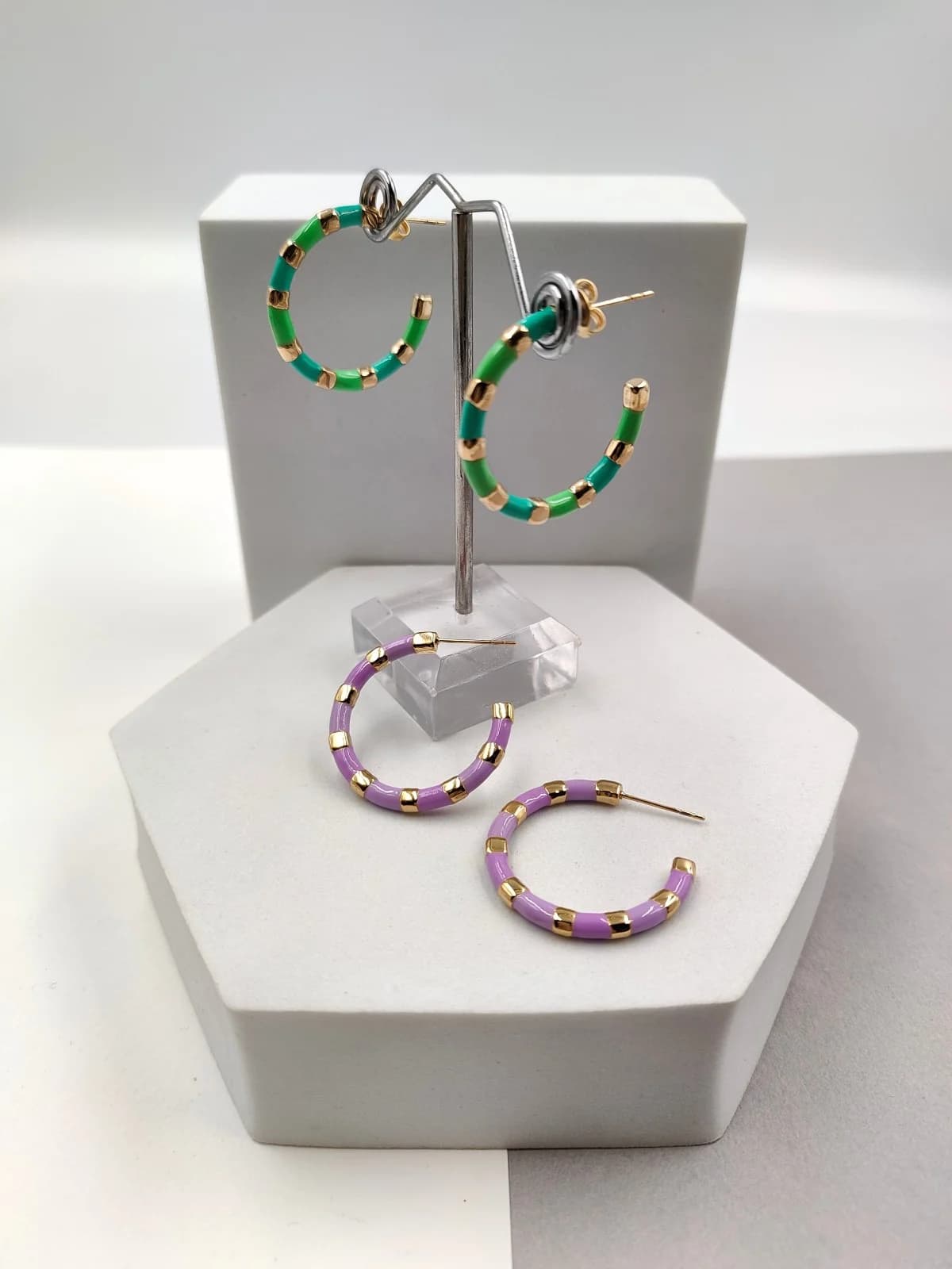 Stainless Steel Hoop Earrings with Enamel by Magis Handmade Jewels