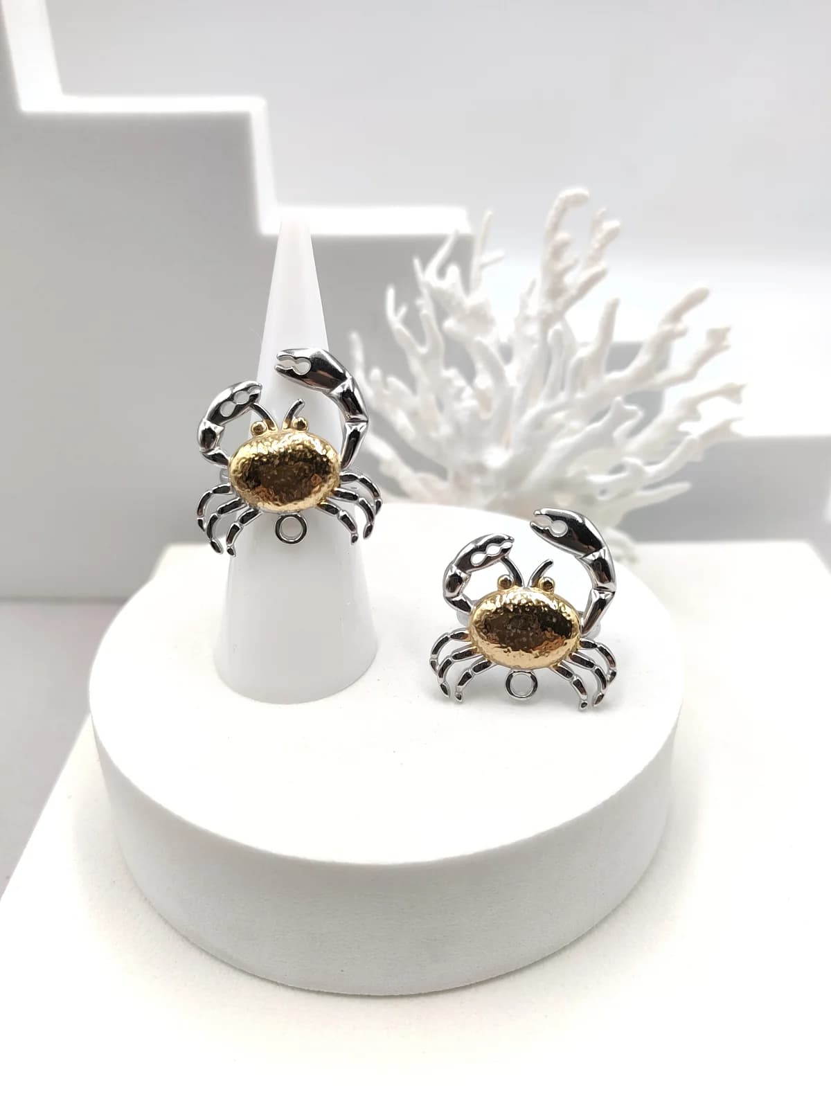 Stainless Steel Ring with Two-Tone Embossed Crab by Magis Handmade Jewels