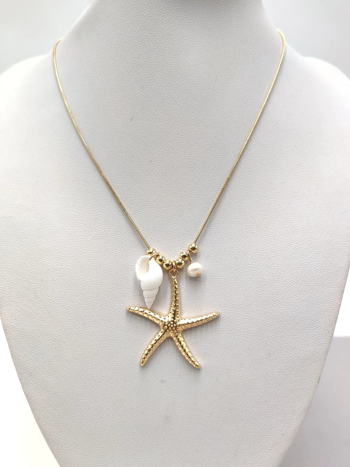 Stainless Steel Necklace with Gold-Plated Starfish and Pearl by Magis Handmade Jewels