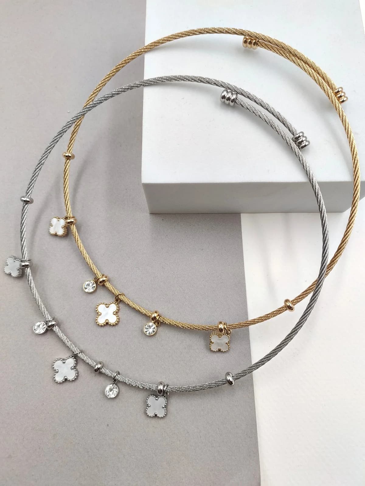 Stainless Steel Choker Necklace with Crosses and Crystals by Magis Handmade Jewels