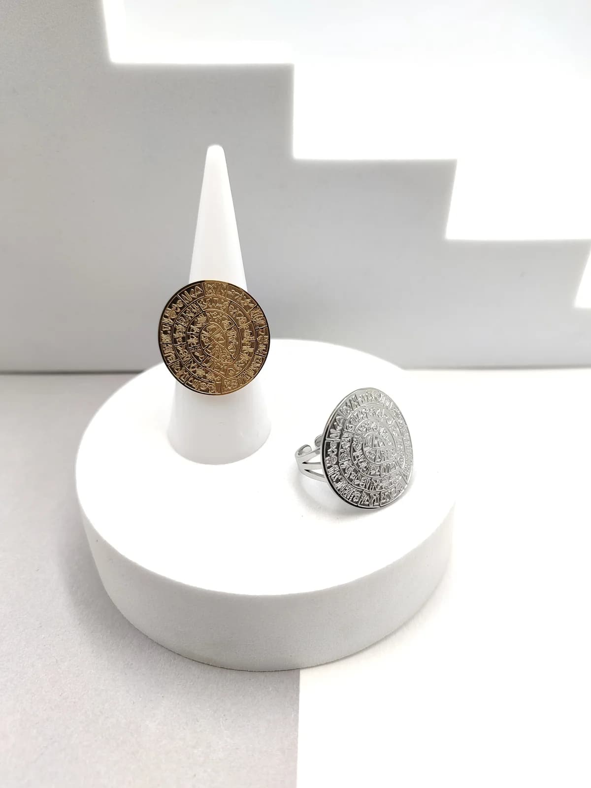 Stainless Steel Ring with Embossed Phaistos Disc by Magis Handmade Jewels