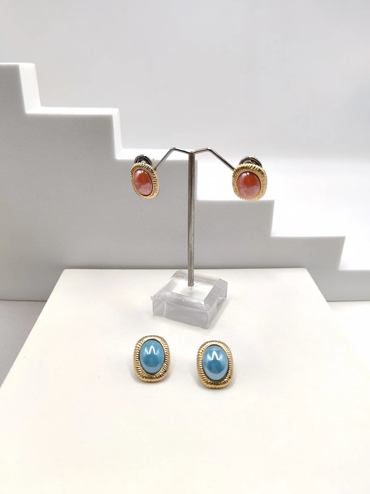 Stainless Steel Earrings with Acrylic Pearls by Magis Handmade Jewels