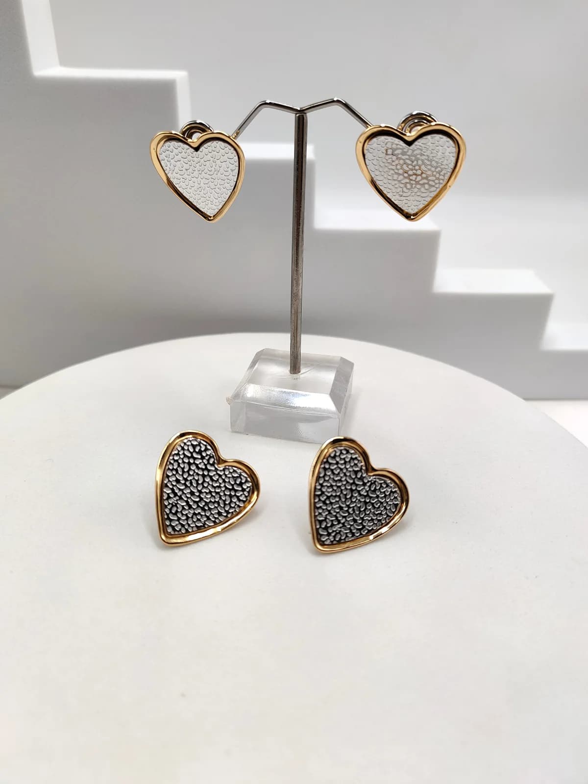 Stainless Steel Two-Tone Heart Earrings by Magis Handmade Jewels