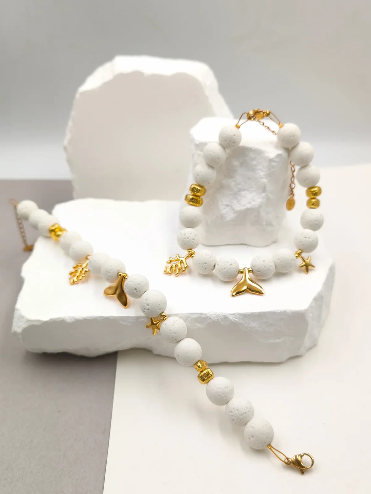 Bracelet with Lava Beads and Gold-Plated Details by Magis Handmade Jewels