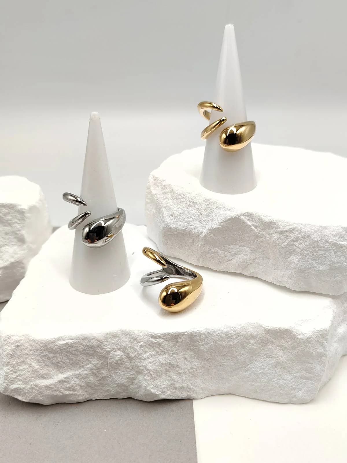 Stainless Steel Ring with Drop and Pointed Ends by Magis Handmade Jewels