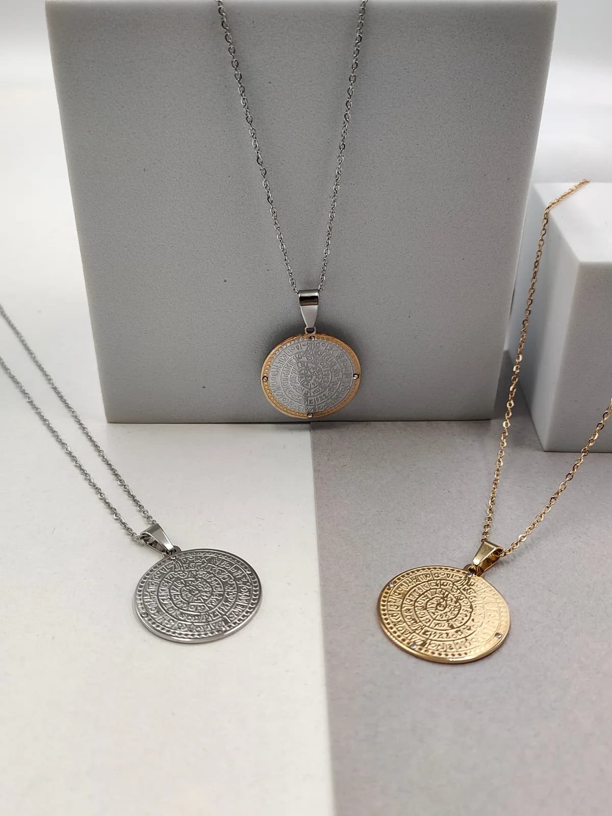 Stainless Steel Necklace with Embossed Phaistos Disc by Magis Handmade Jewels