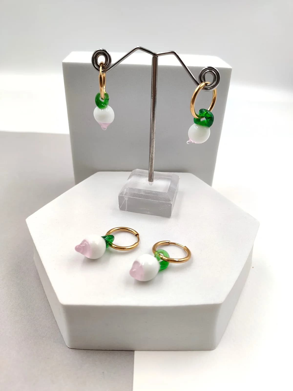 Stainless Steel Hoop Earrings with Murano-Glass Fruit by Magis Handmade Jewels