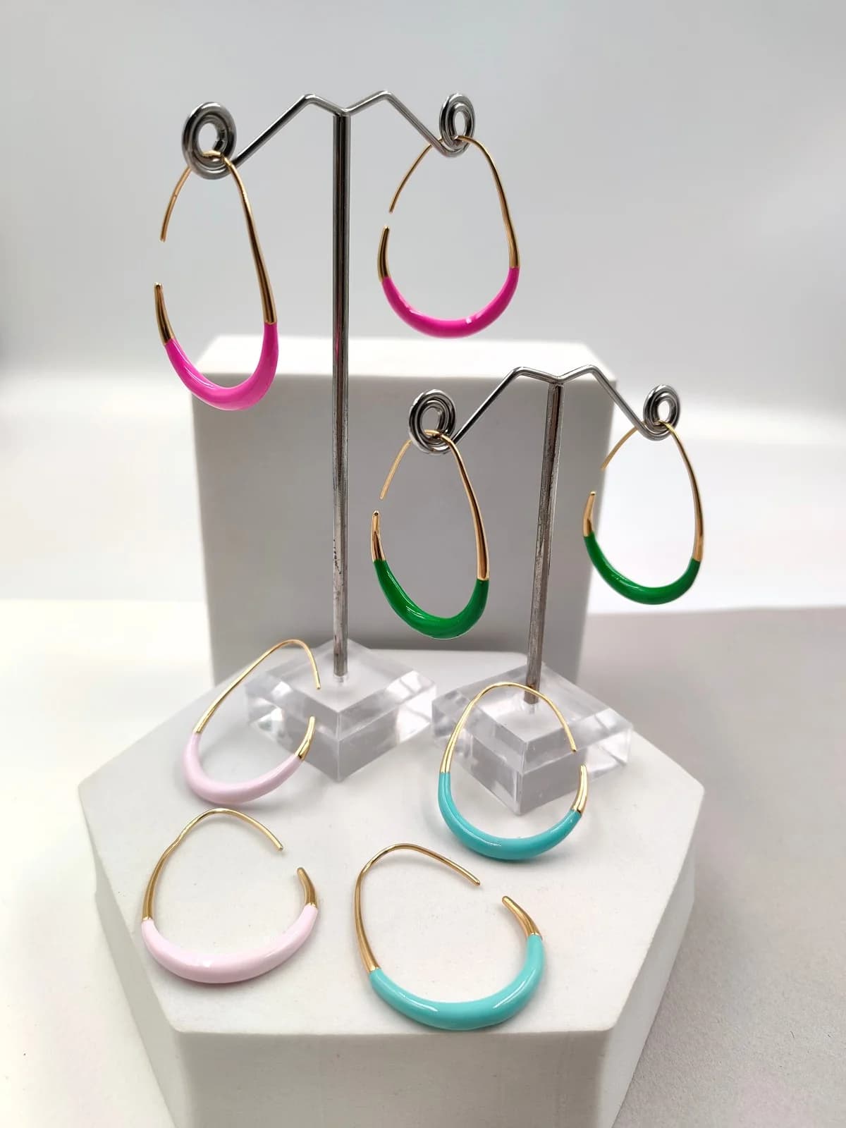 Stainless Steel Oval Earrings with Enamel by Magis Handmade Jewels