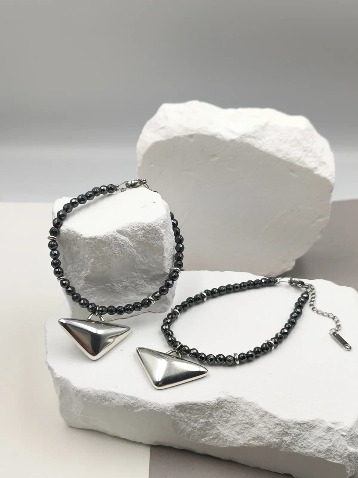 Bracelet with Hematite Beads and Silver-Plated Motif by Magis Handmade Jewels