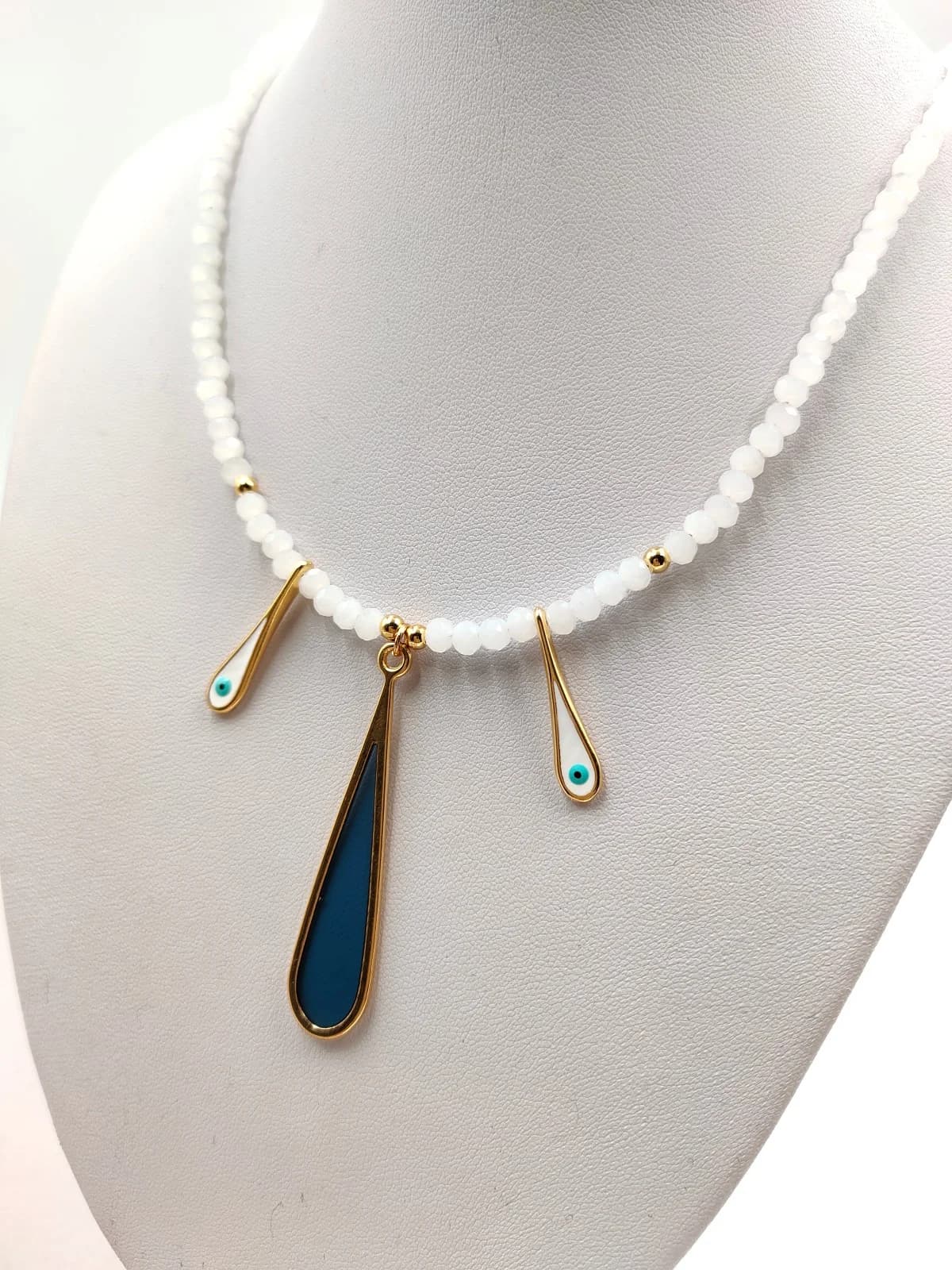 Necklace with Faceted Crystals and Gold-Plated Enamel Drops by Magis Handmade Jewels