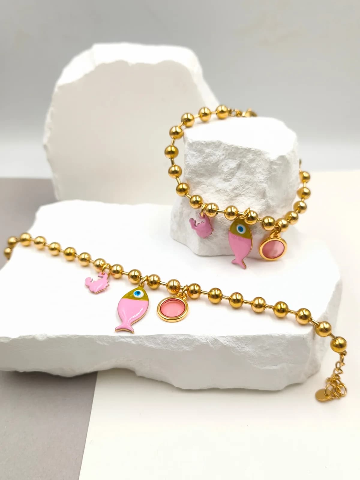 Stainless Steel Bracelet with Gold-Plated Details and Enamel by Magis Handmade Jewels
