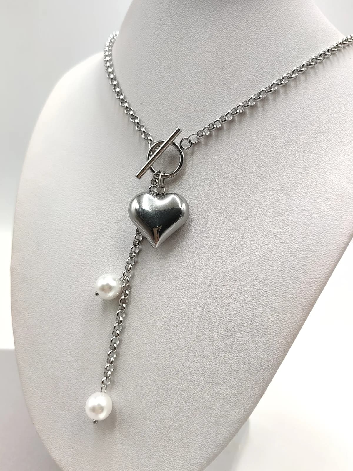 Stainless Steel Necklace with Heart and Pearls by Magis Handmade Jewels